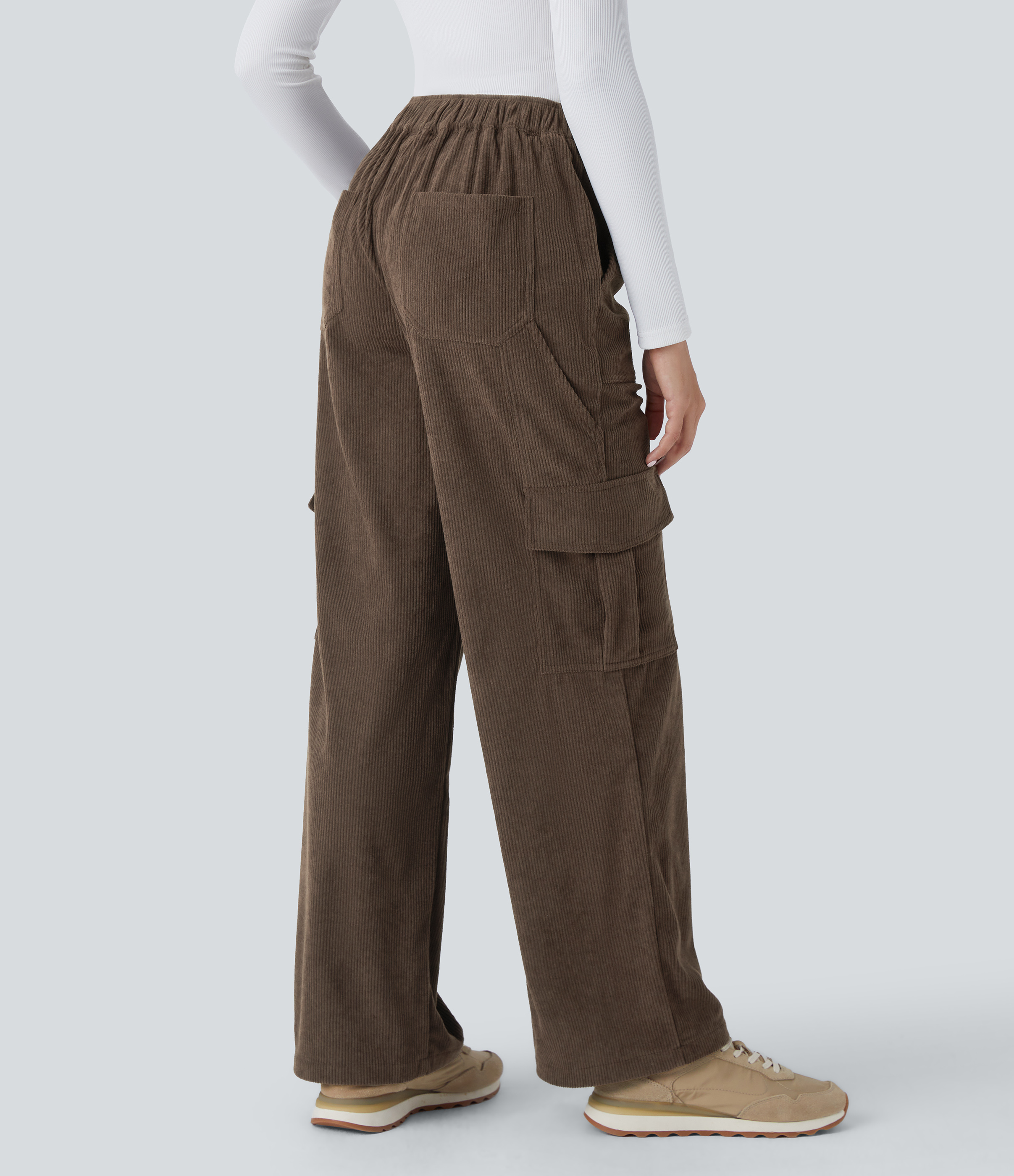 Coffee Pantalón cargo pana pierna recta múltiple bolsillo tiro medio / 2