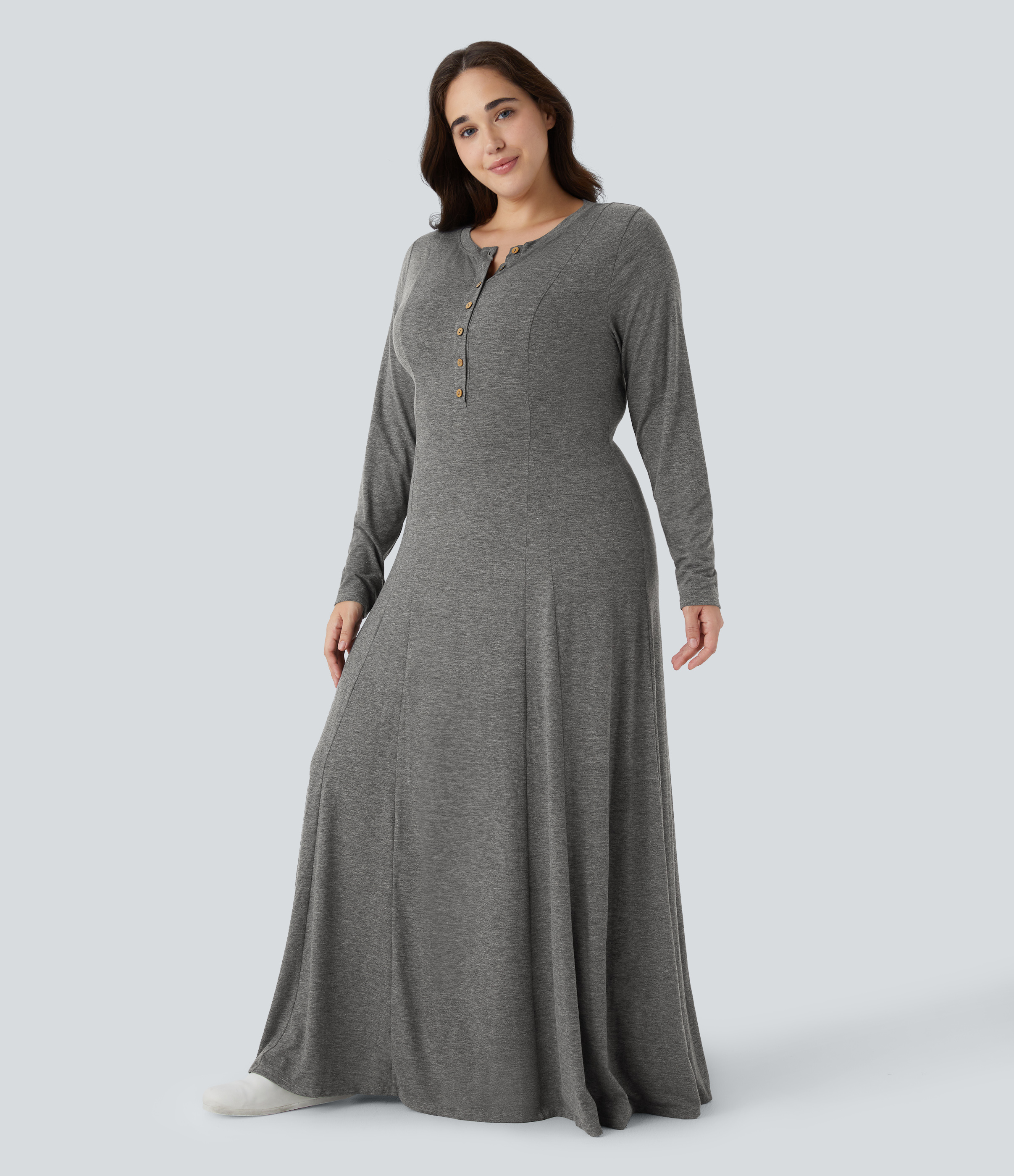 Plus Size Embroidered Round Neck Long Sleeve Maxi Dress main image 0