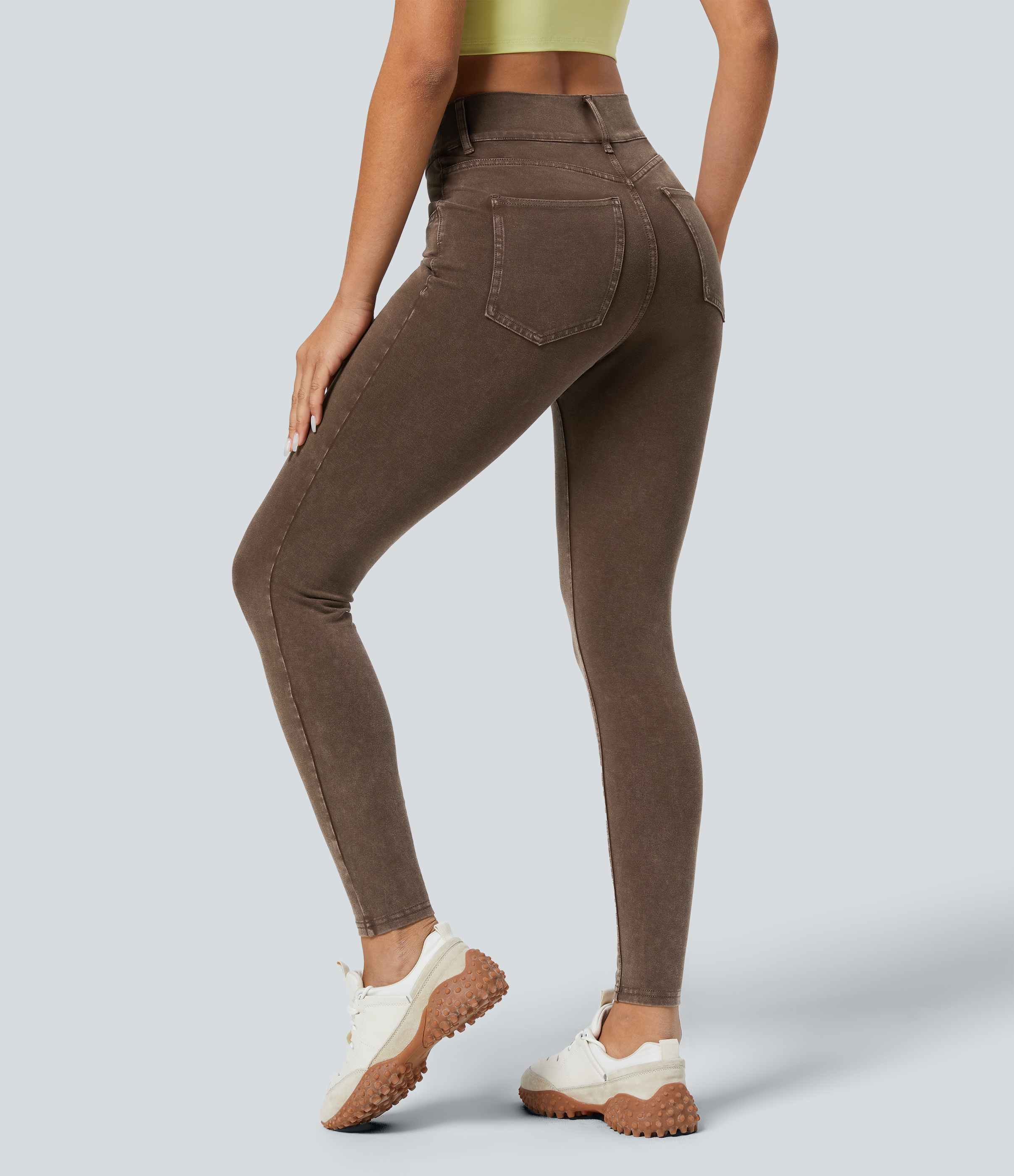 Halara Flex™ High Waisted Multiple Pockets Skinny Washed Colorful Stretchy Knit Casual Jeans