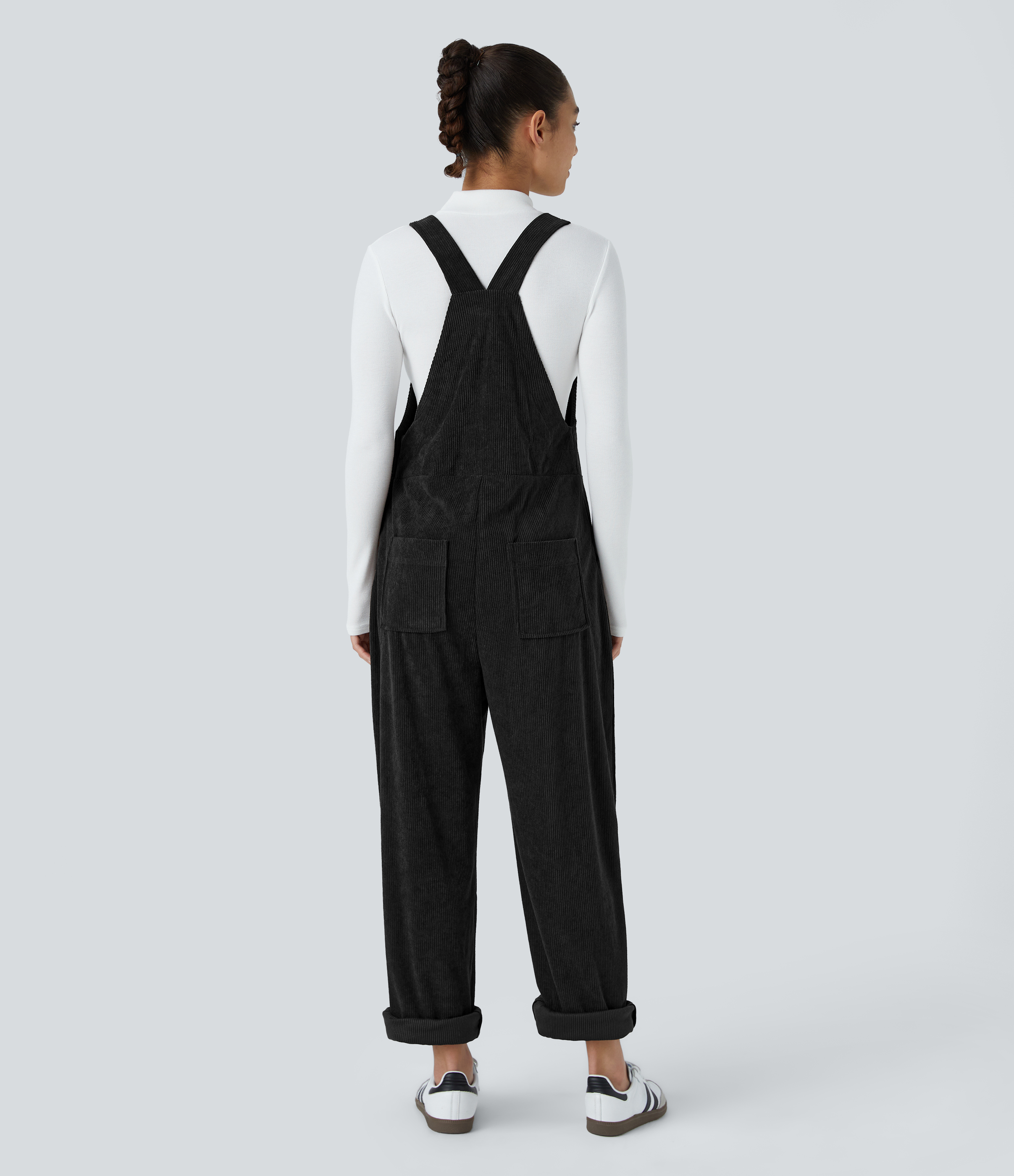 Negro Mono pana pierna recta múltiple bolsillo correa ajustable / 2
