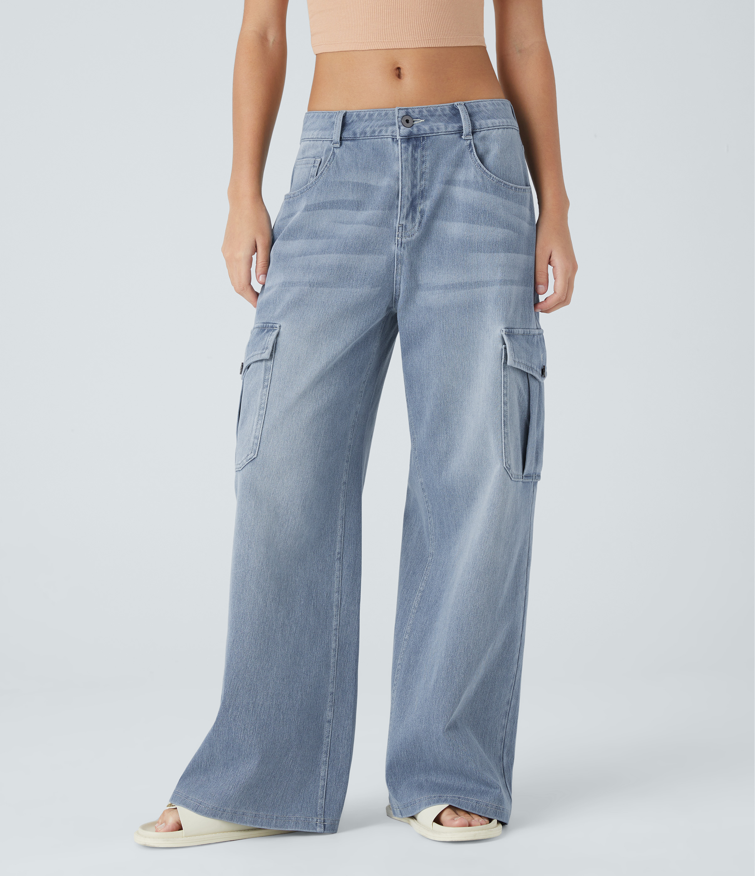 Jeans Baggy Halara Flex™ Denim cargo holgado tiro bajo múltiple bolsillo elástico