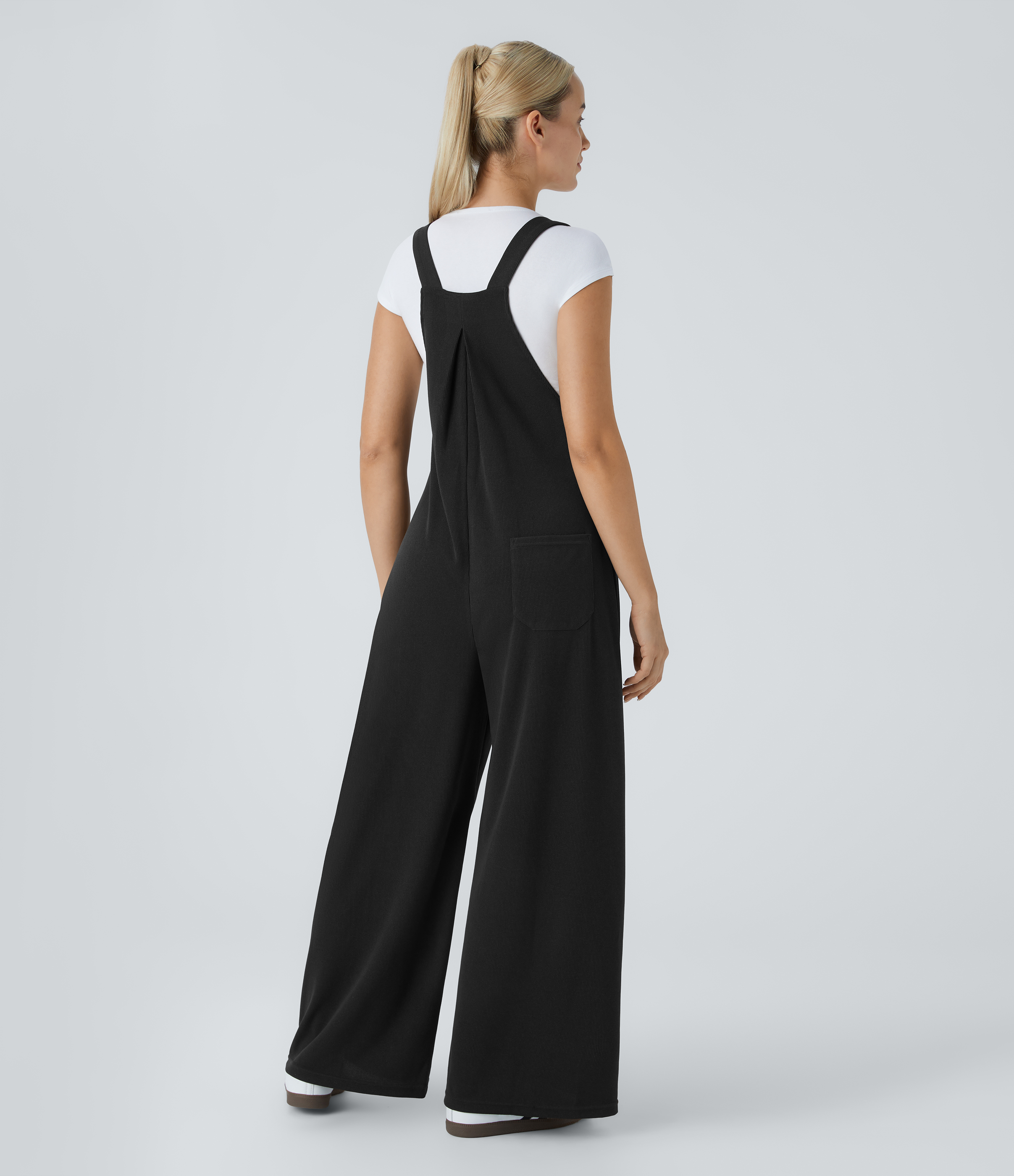 Black Ribbed Pockets Casual Overalls / 2