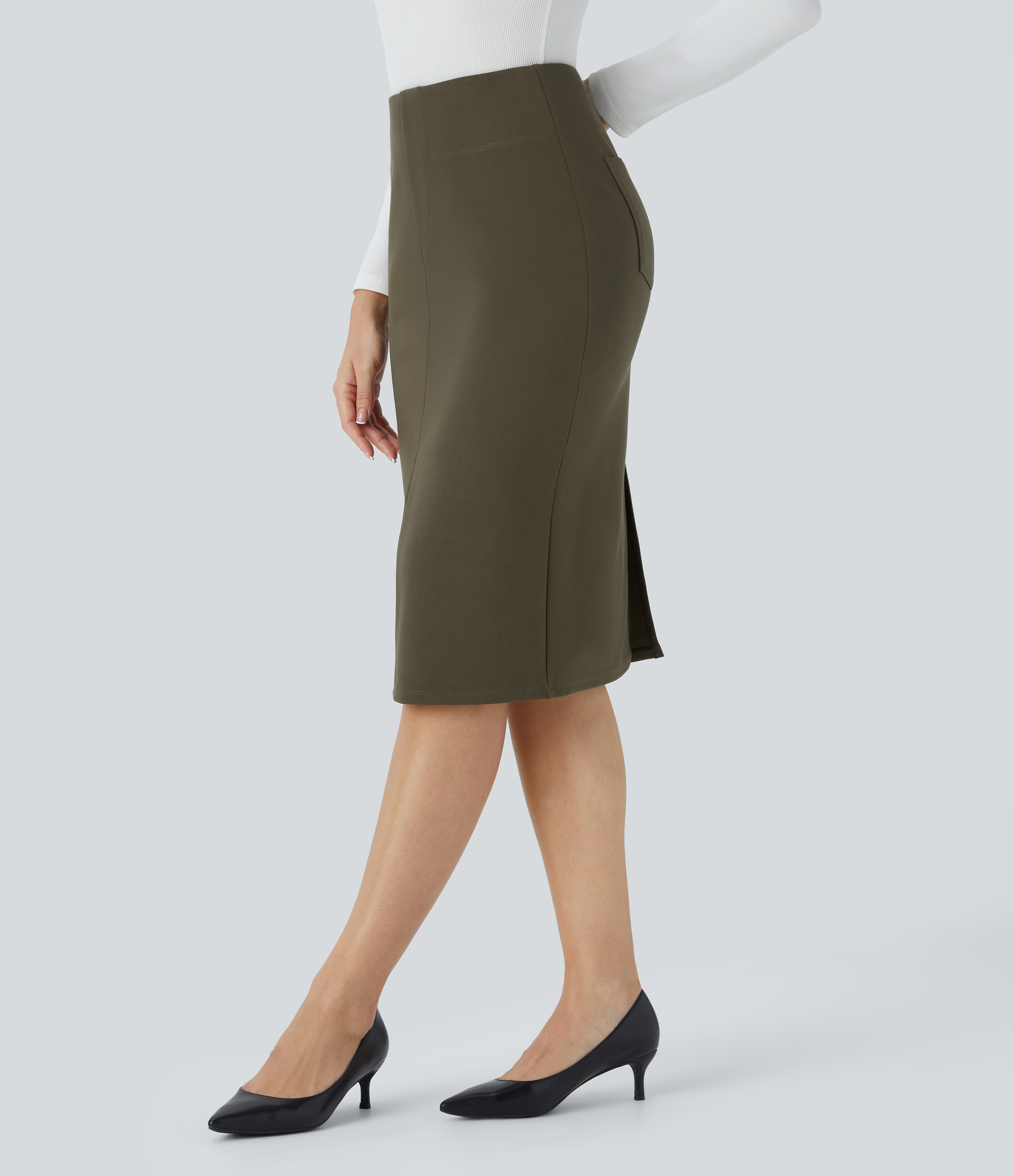 特価商品  Women's High Waisted Pocket Hem Midi Work Pencil Skirt - Halara 靴