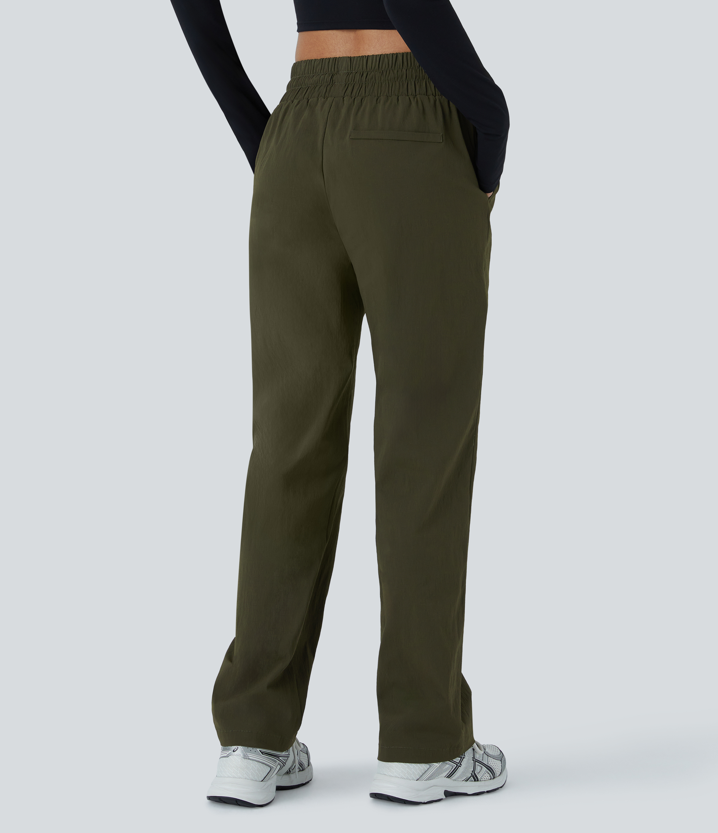 Twilight Green Pantalón pierna recta bolsillo lateral cordón ajustable tiro medio resistente desgaste / 2