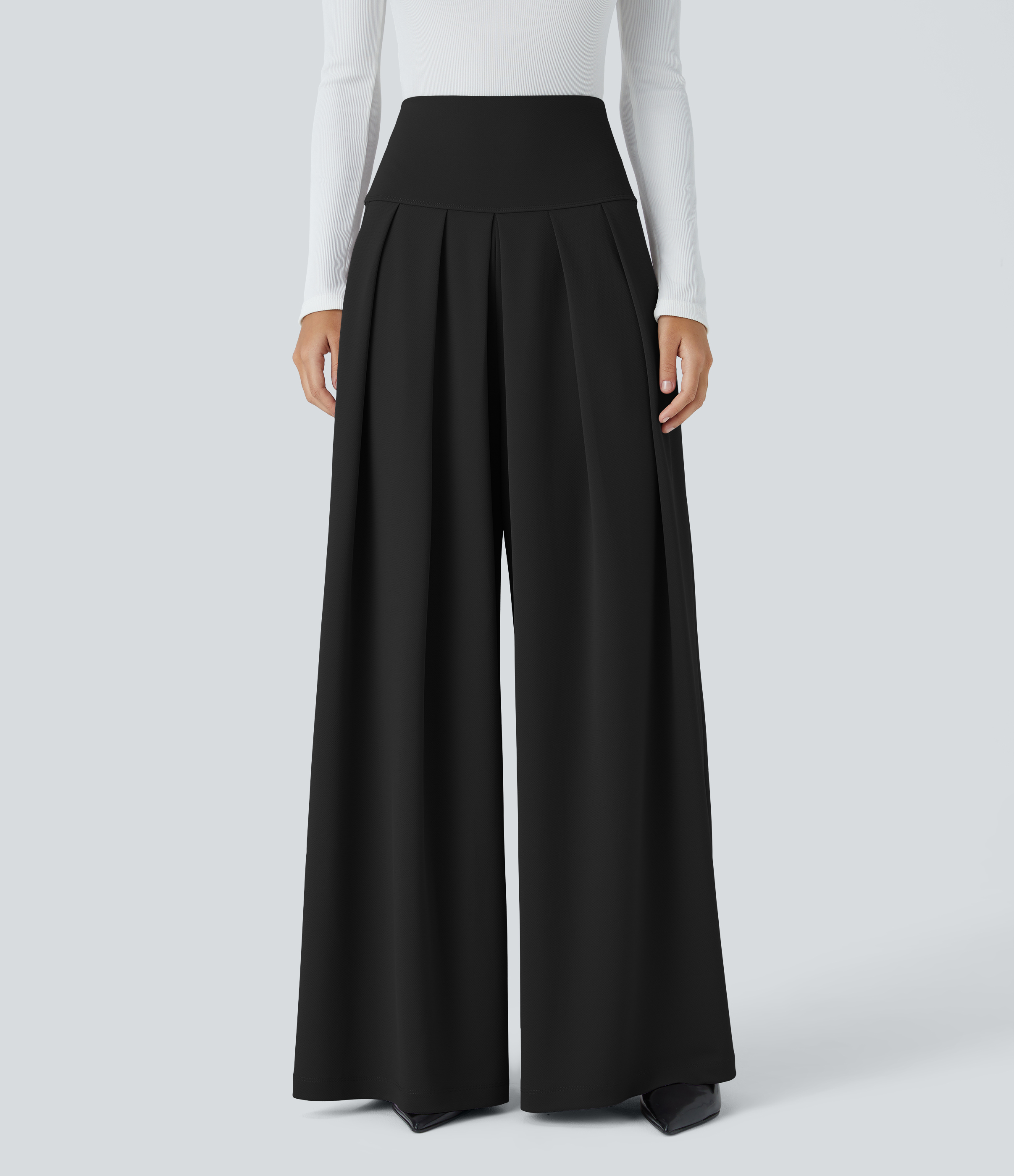 Halara Flex™ Super High Waisted Pleated Pocket Wide Leg Crepe Work Pants