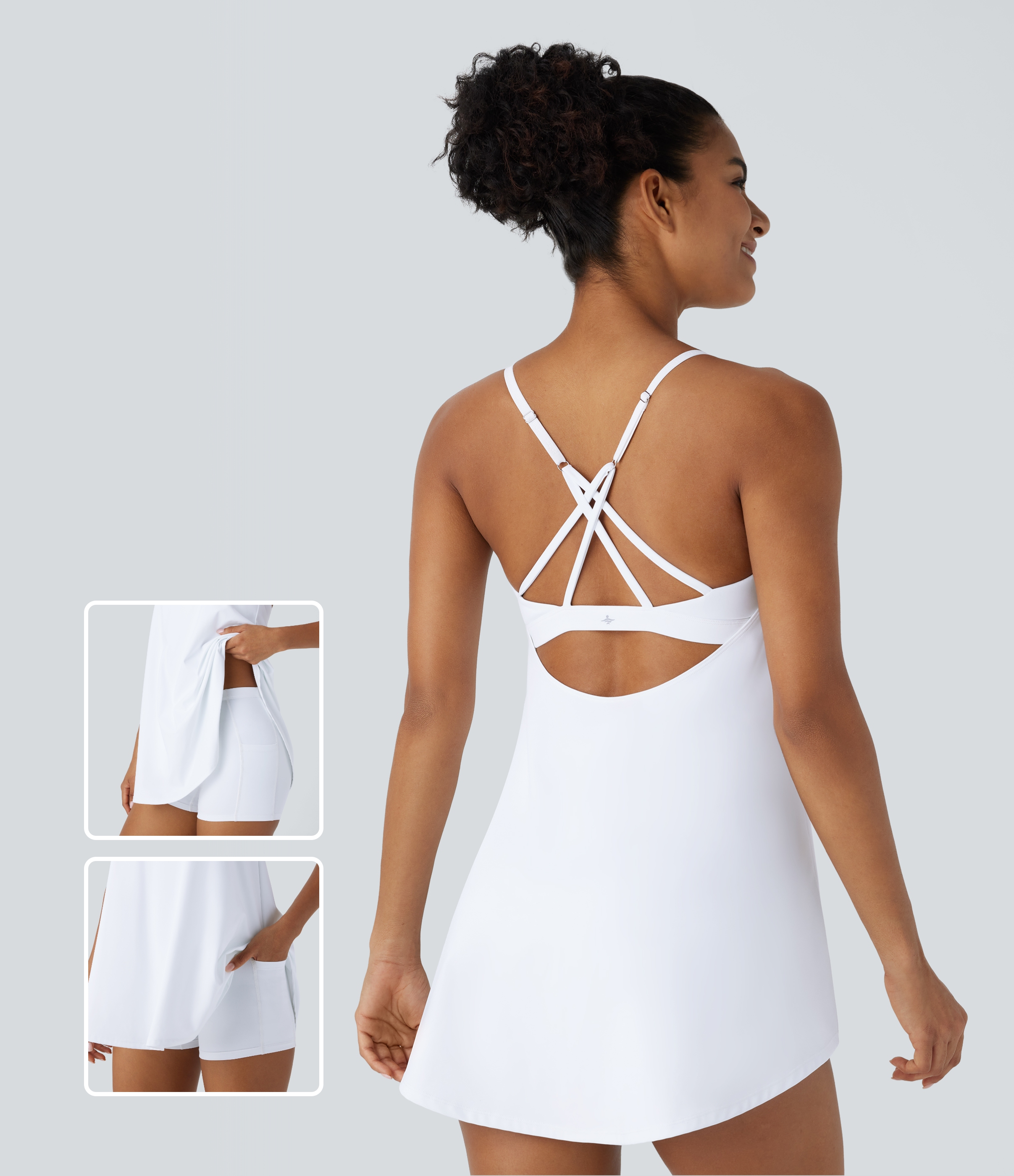 Softlyzero™ Airy Crisscross Backless Adjustable Strap 2-Piece Mini InstantCool Yoga Active Slip Dress with Pockets-UPF50+