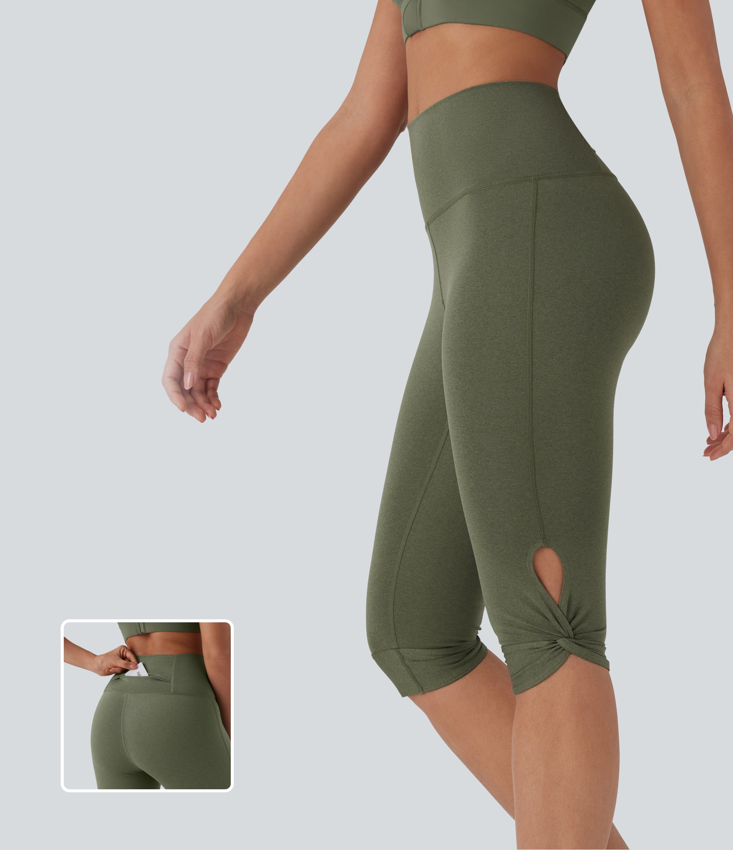 Leggings de yoga de tiro alto con aberturas laterales retorcidas de secado rápido y con bolsillo