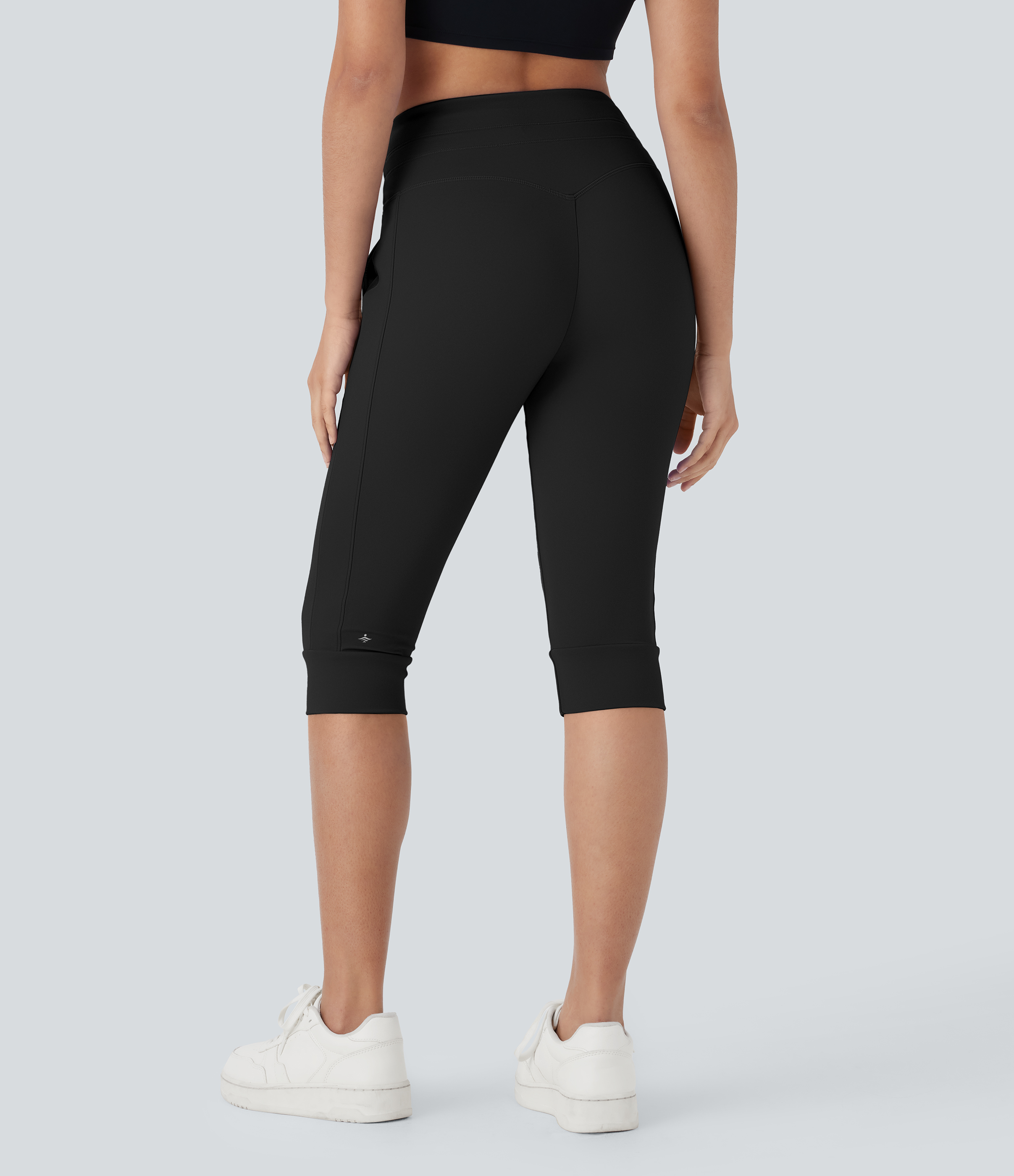 Schwarz Softlyzero™ Plush - Pedal-Pusher-Jogginghose mit hohem Bund und Seitentaschen / 2