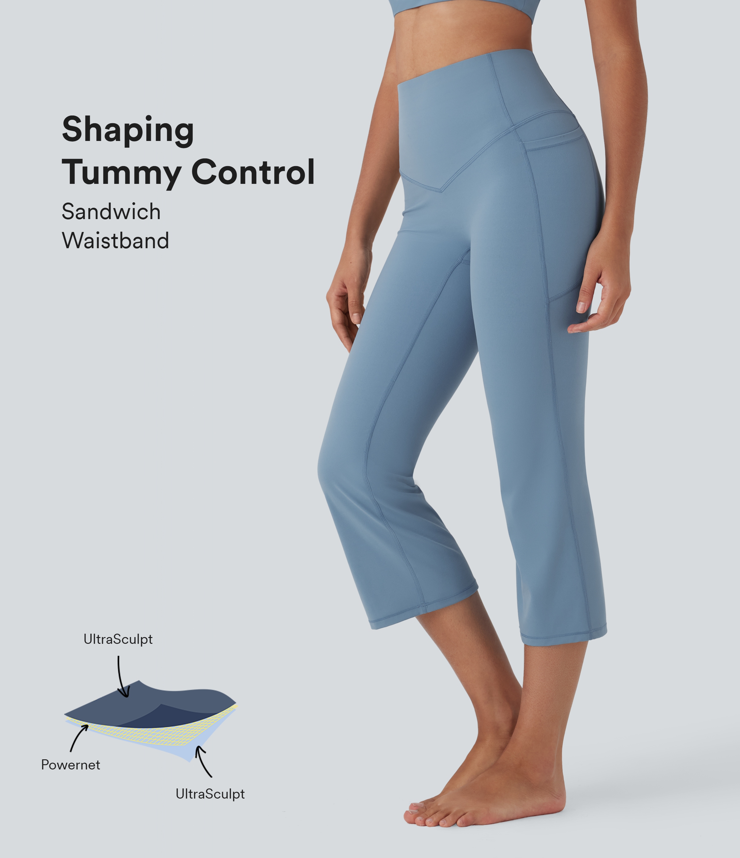 Leggings de yoga moldeadores Halara UltraSculpt™ de tiro alto con efecto moldeador de abdomen y corte acampanado con bolsillos laterales