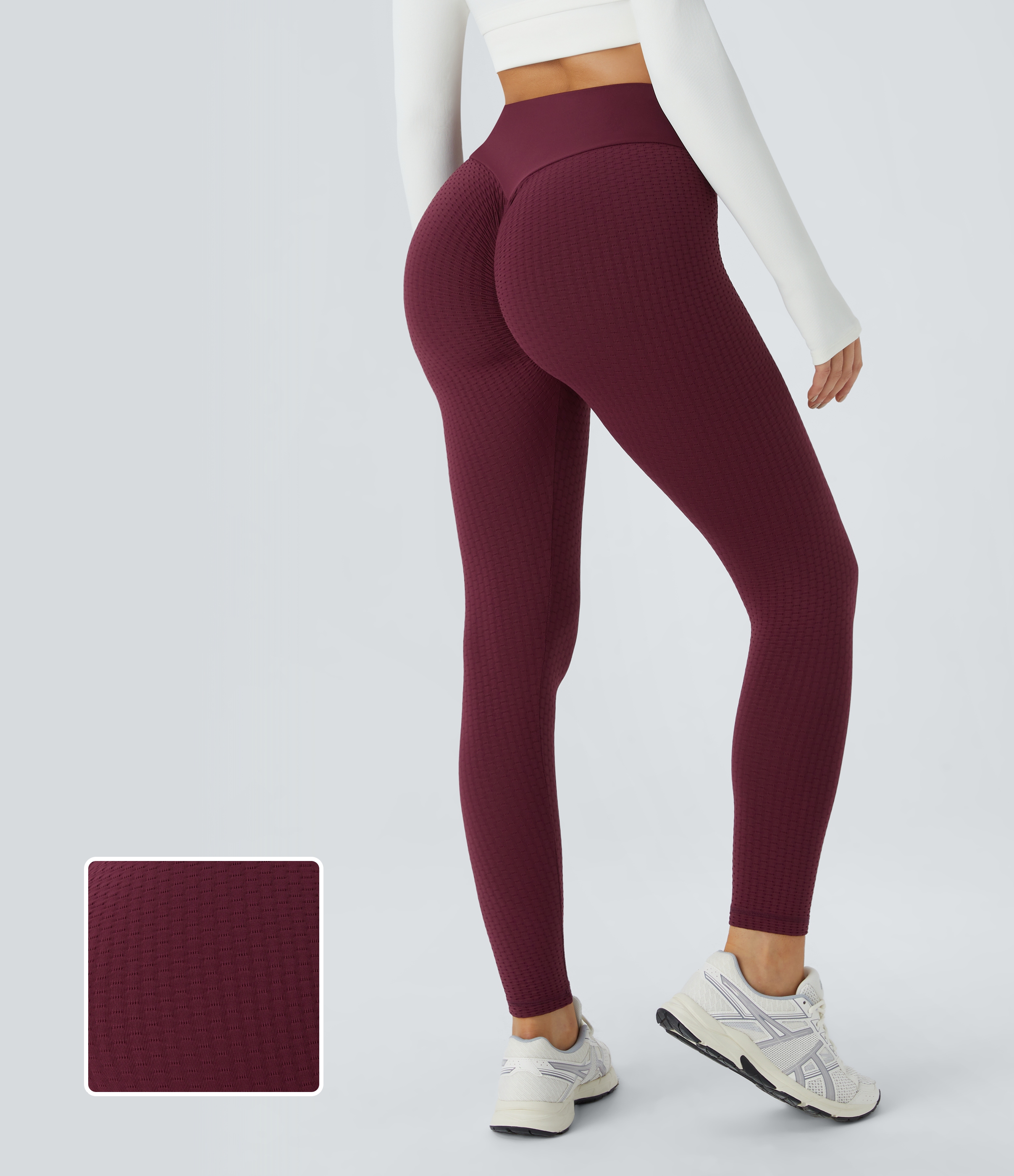 Burgundy シームレス フロー ハイウエスト ジャカード ヒップアップ レギンス / 1
