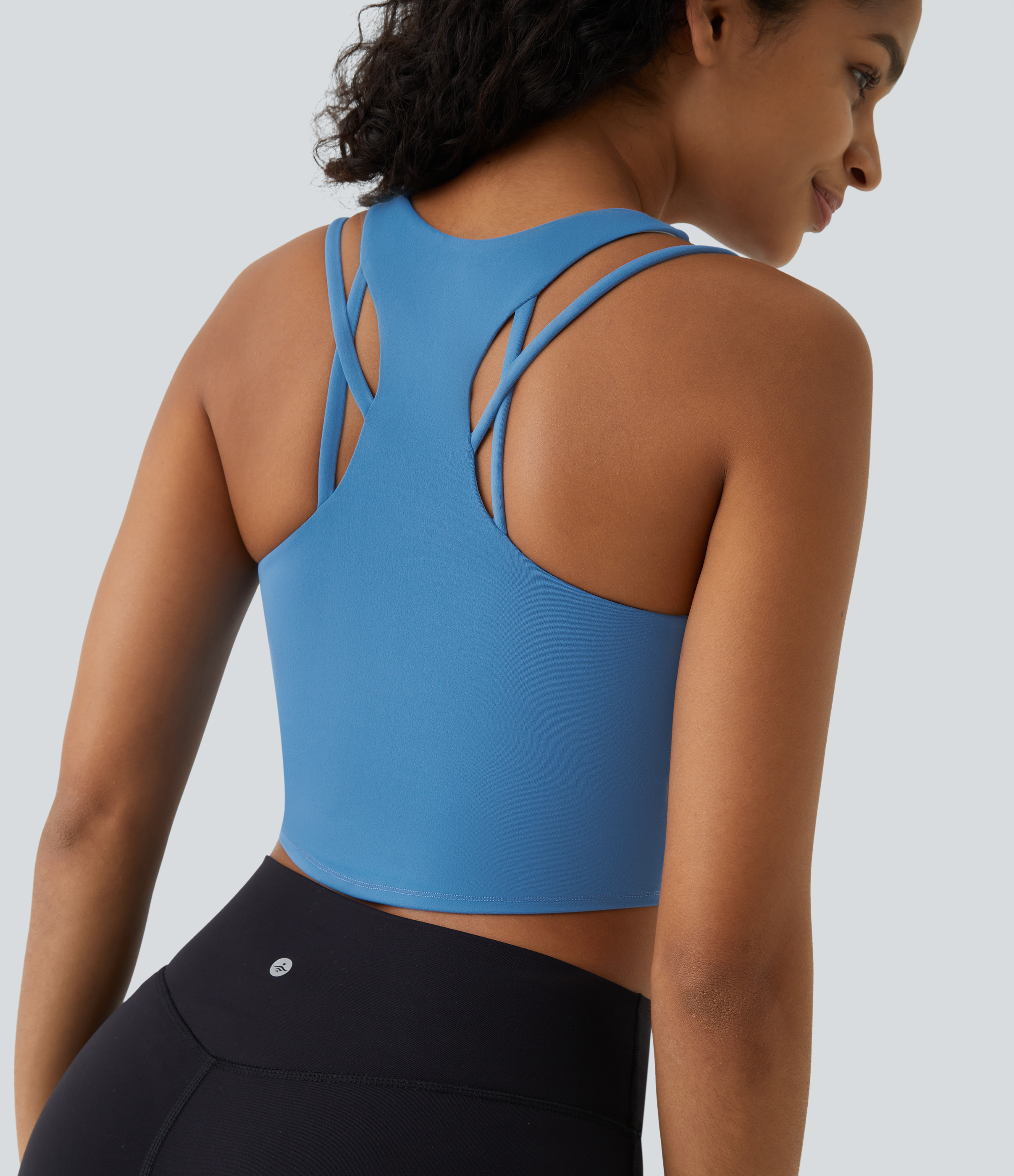 Gloomy Blue Camiseta sin mangas Softlyzero™ yoga recortada espalda cruzada cuello V-UPF50+ / 1