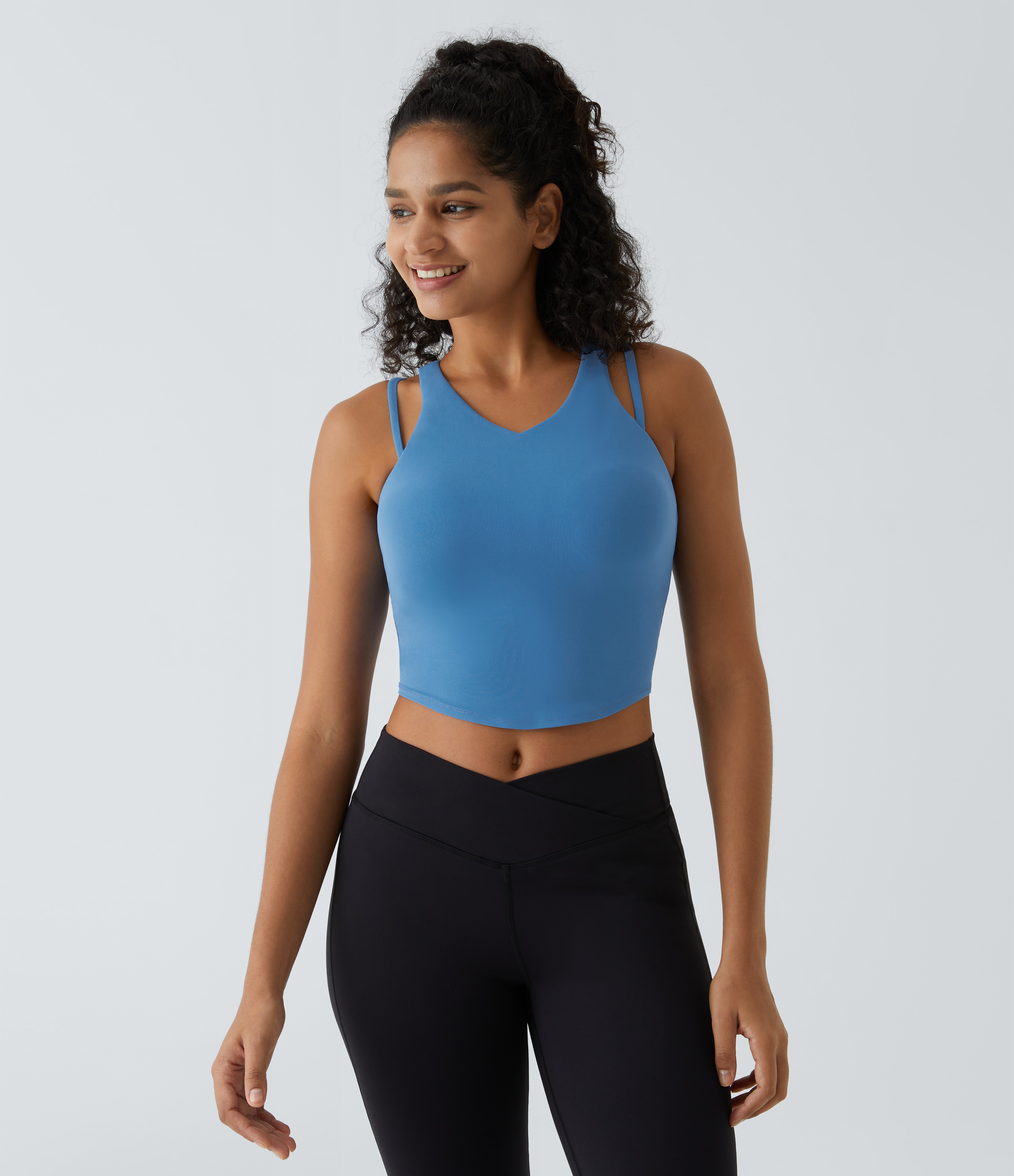 Gloomy Blue Camiseta sin mangas Softlyzero™ yoga recortada espalda cruzada cuello V-UPF50+ / 2