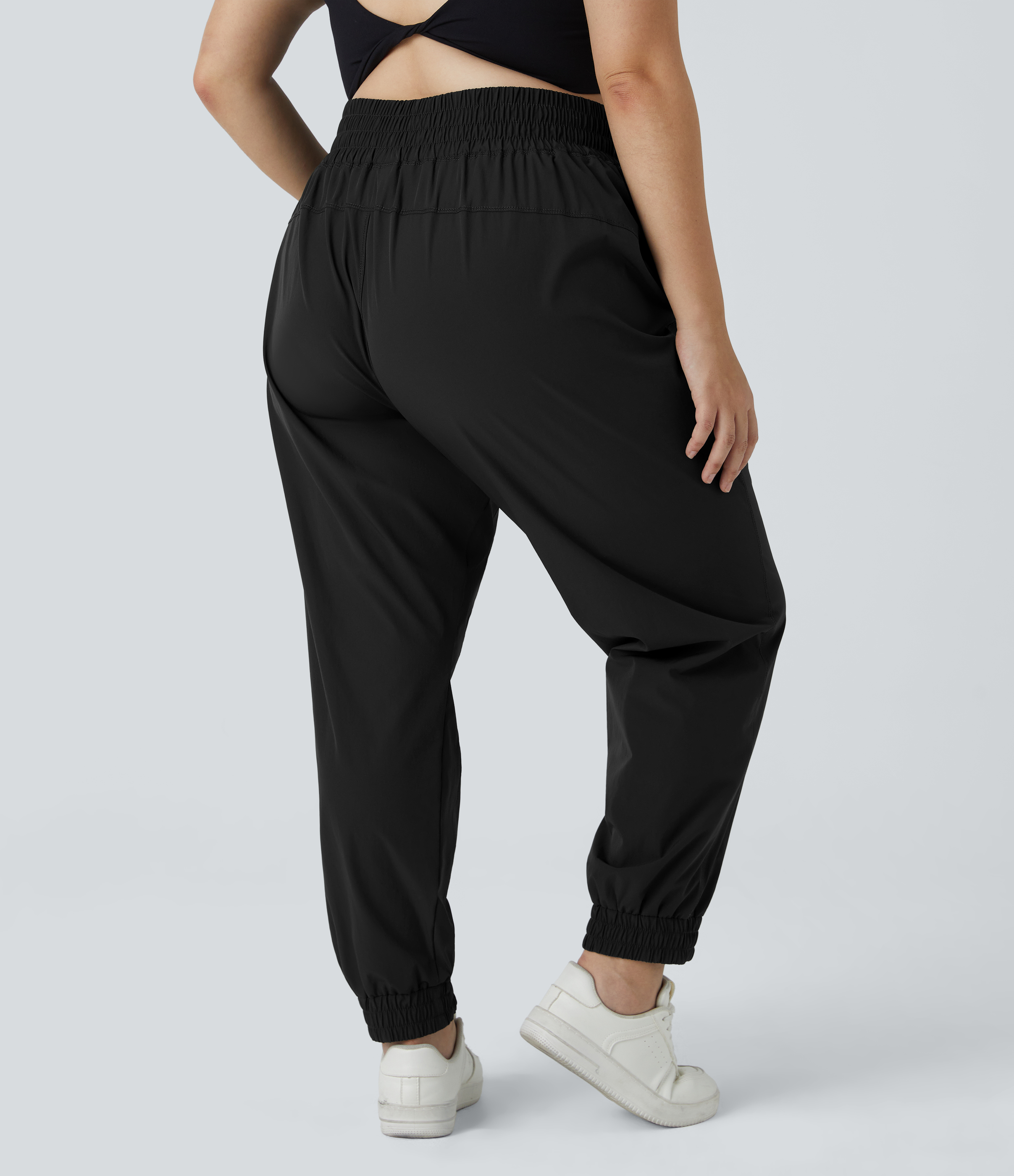 Black High Waisted Elastic Waistband Plus Size Hiking Joggers / 2