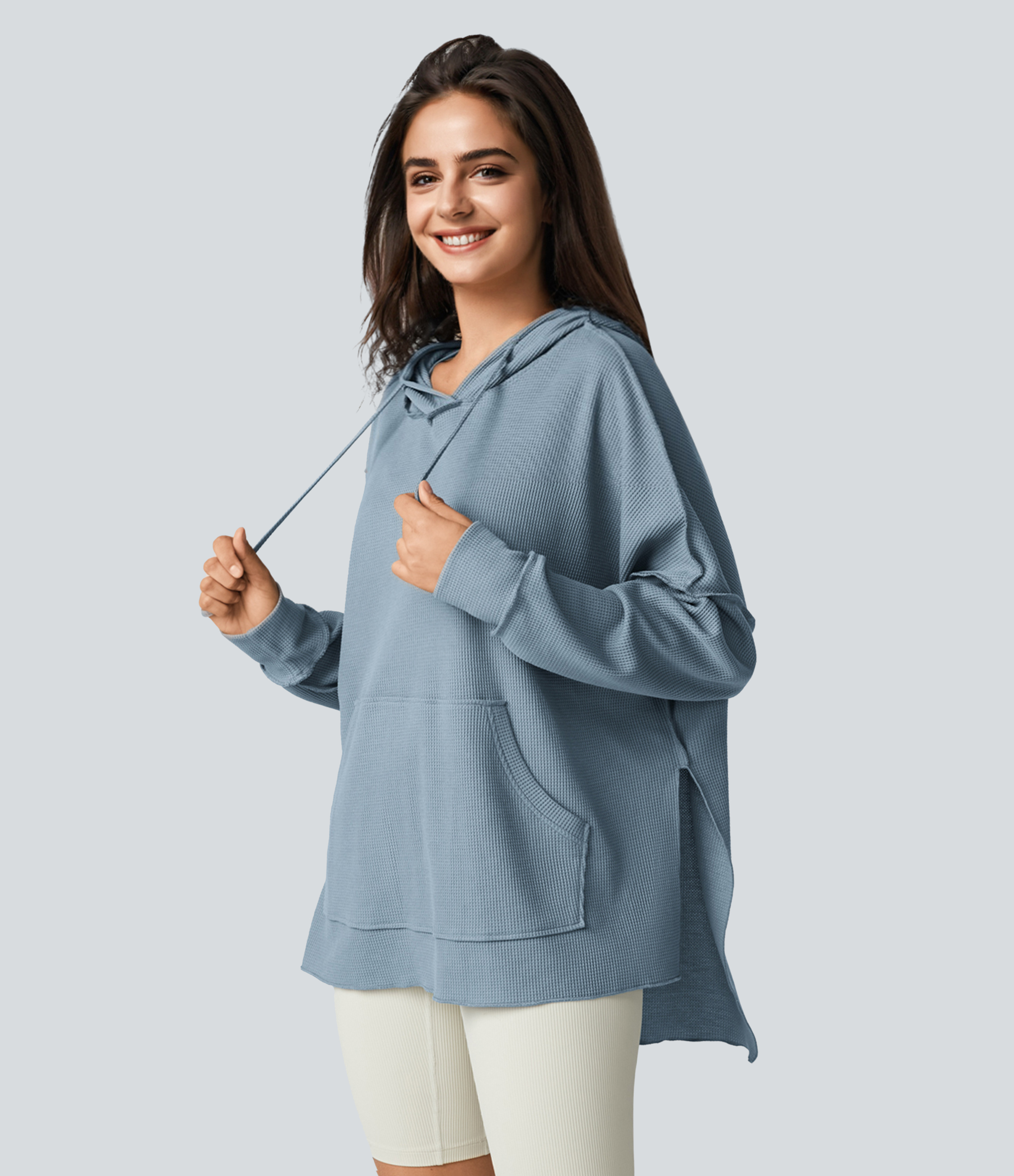 Heimish Full Size Ribbed Drawstring Kangaroo Pocket Hoodie main image 0