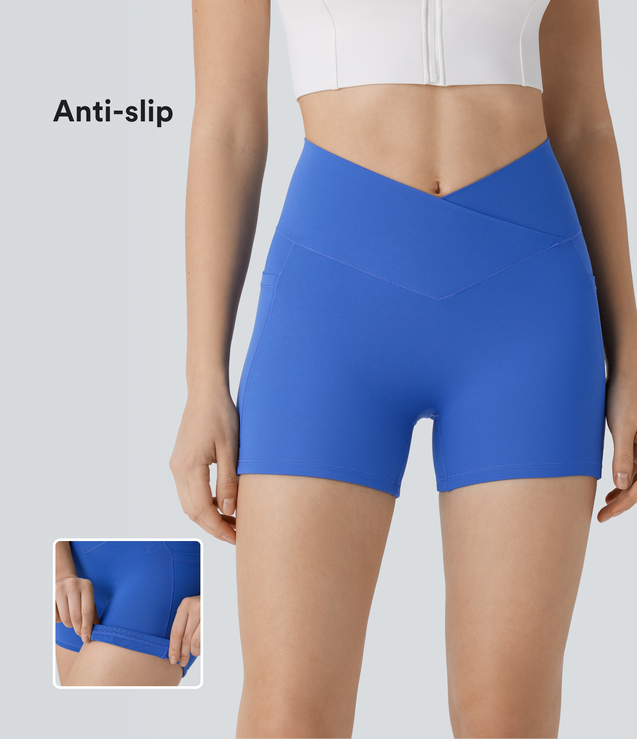 SoftlyZero™ Crossover High Waisted Pocket Antislip Yoga Bike Running Shorts 3''-UPF50+