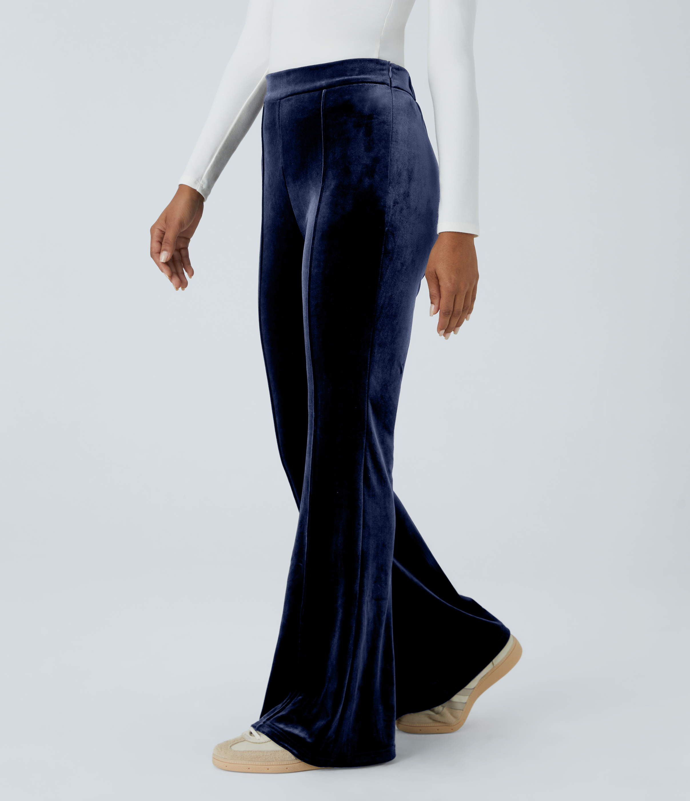Women's High Waisted Side Zipper Flare Velvet Casual Pants