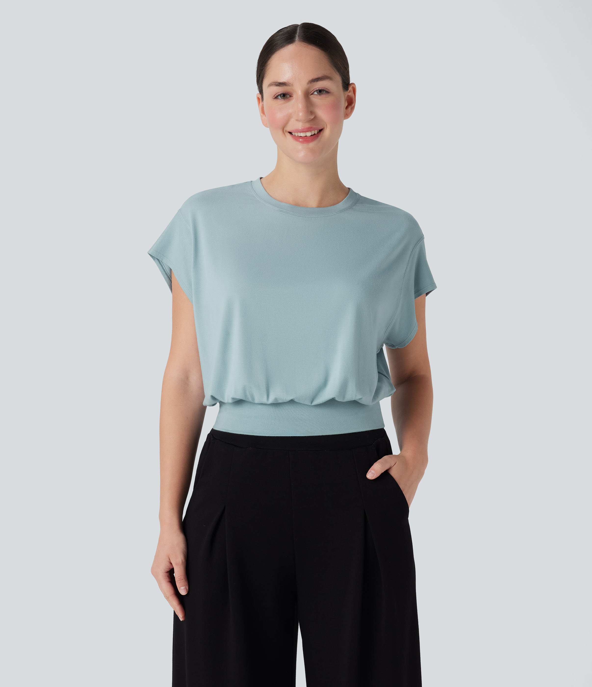 Rundhals Kurzarm Fledermaus Arbeits-T-Shirt