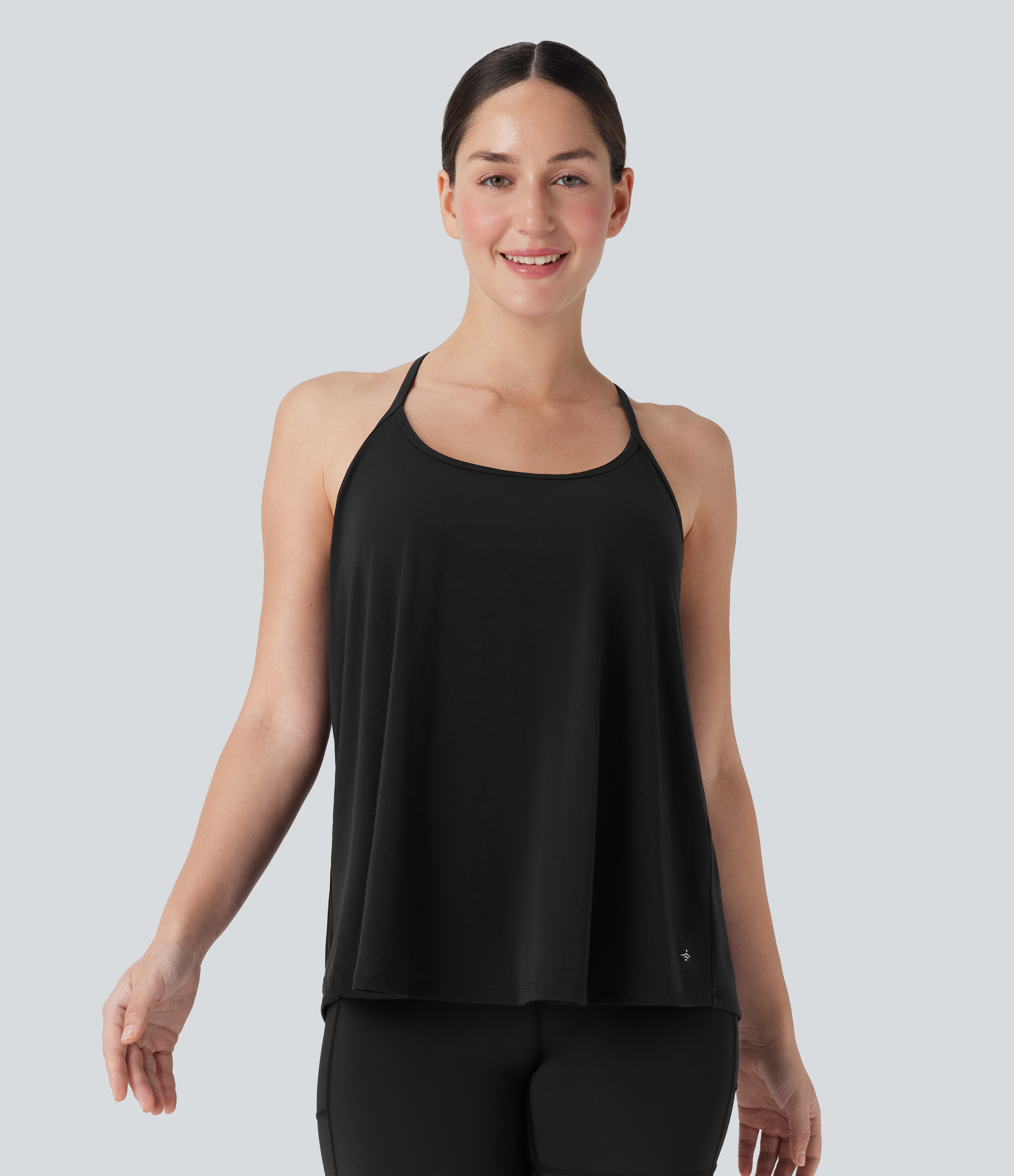 Negro Top deportivo de yoga SoftlyZero™ Airy con cuello halter drapeado y tacto fresco-UPF51+ en copas D-F / 2