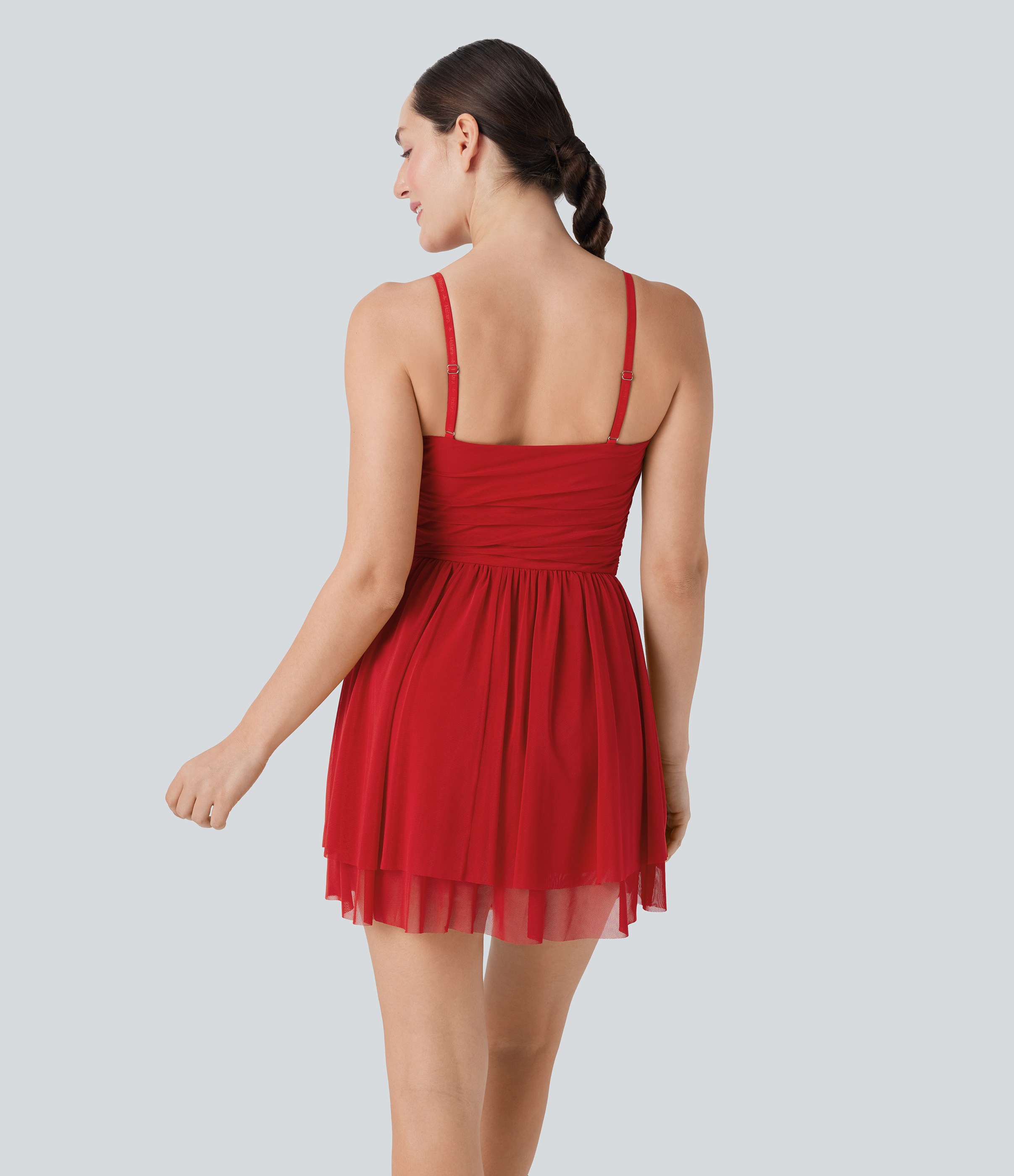 Adrenaline Rush Vestido corto de baile 2 en 1 con fruncido de malla escalonada y bolsillo - Easy Peezy / 2