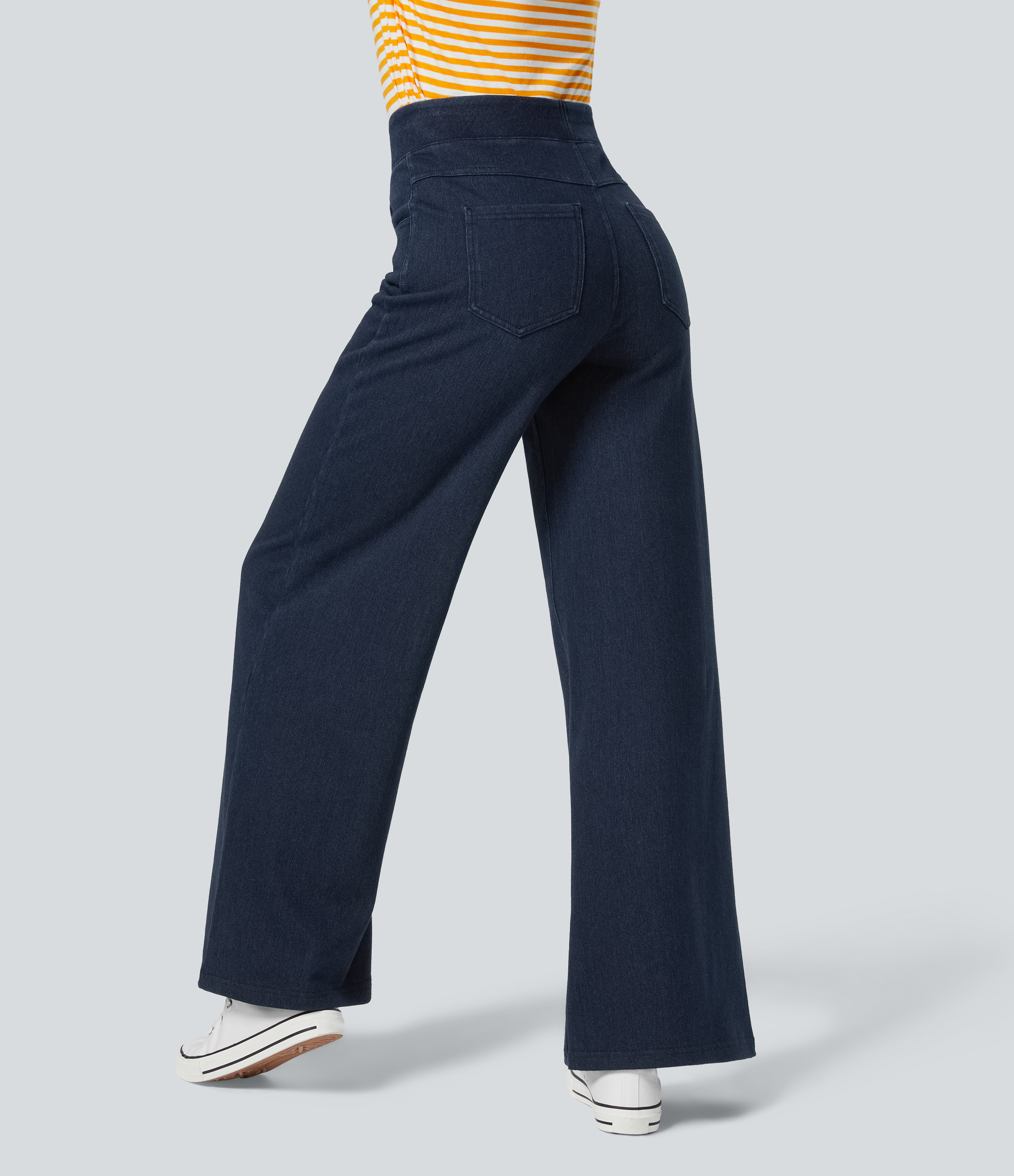 Blue Denim Halara Flex™ Denim Heat jeans casual a vita alta con tasche e gamba larga / 2