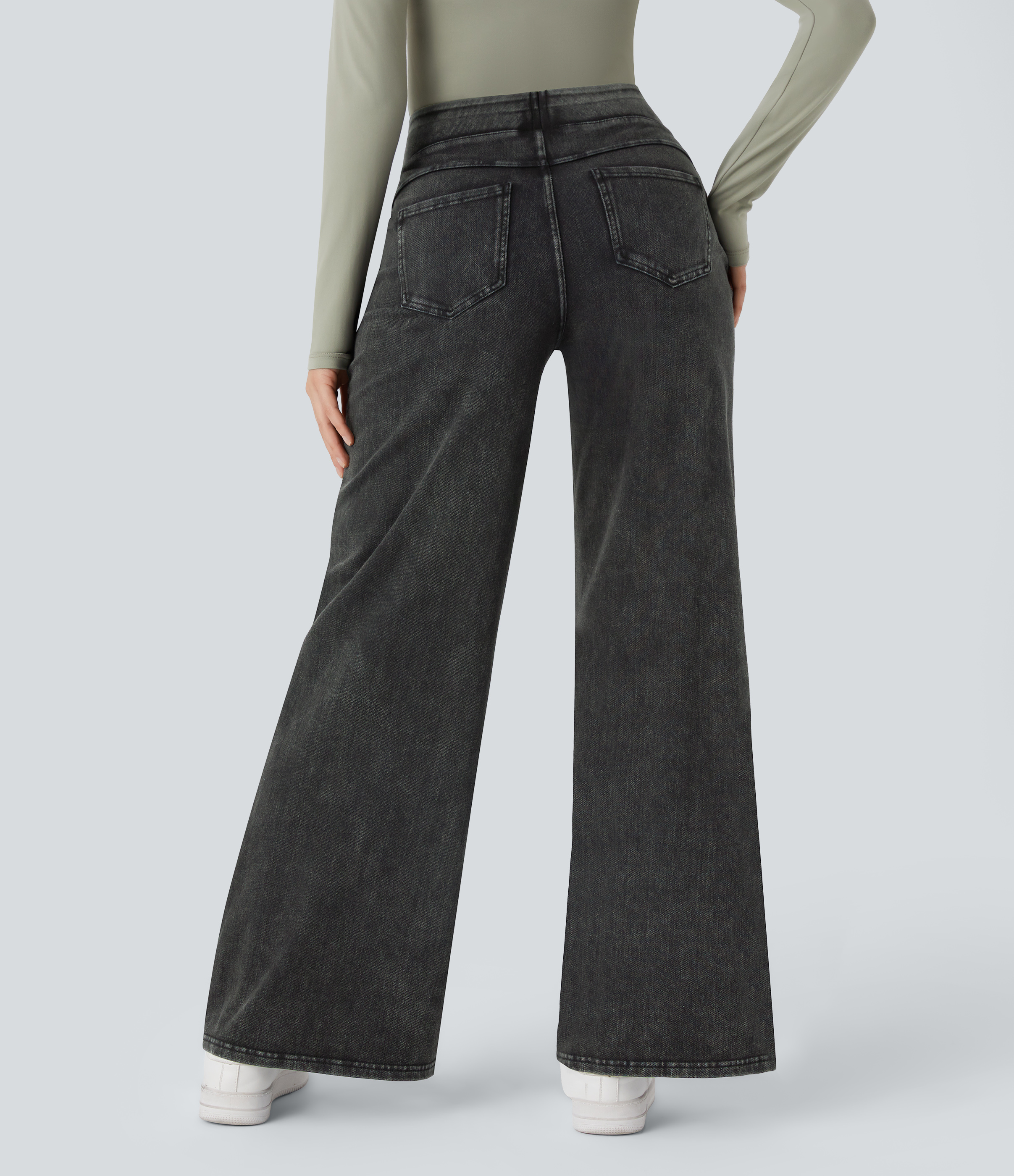 Gloomy Black Denim Halara Flex™ Denim Heat High Waisted Pockets Wide Leg Casual Jeans / 2