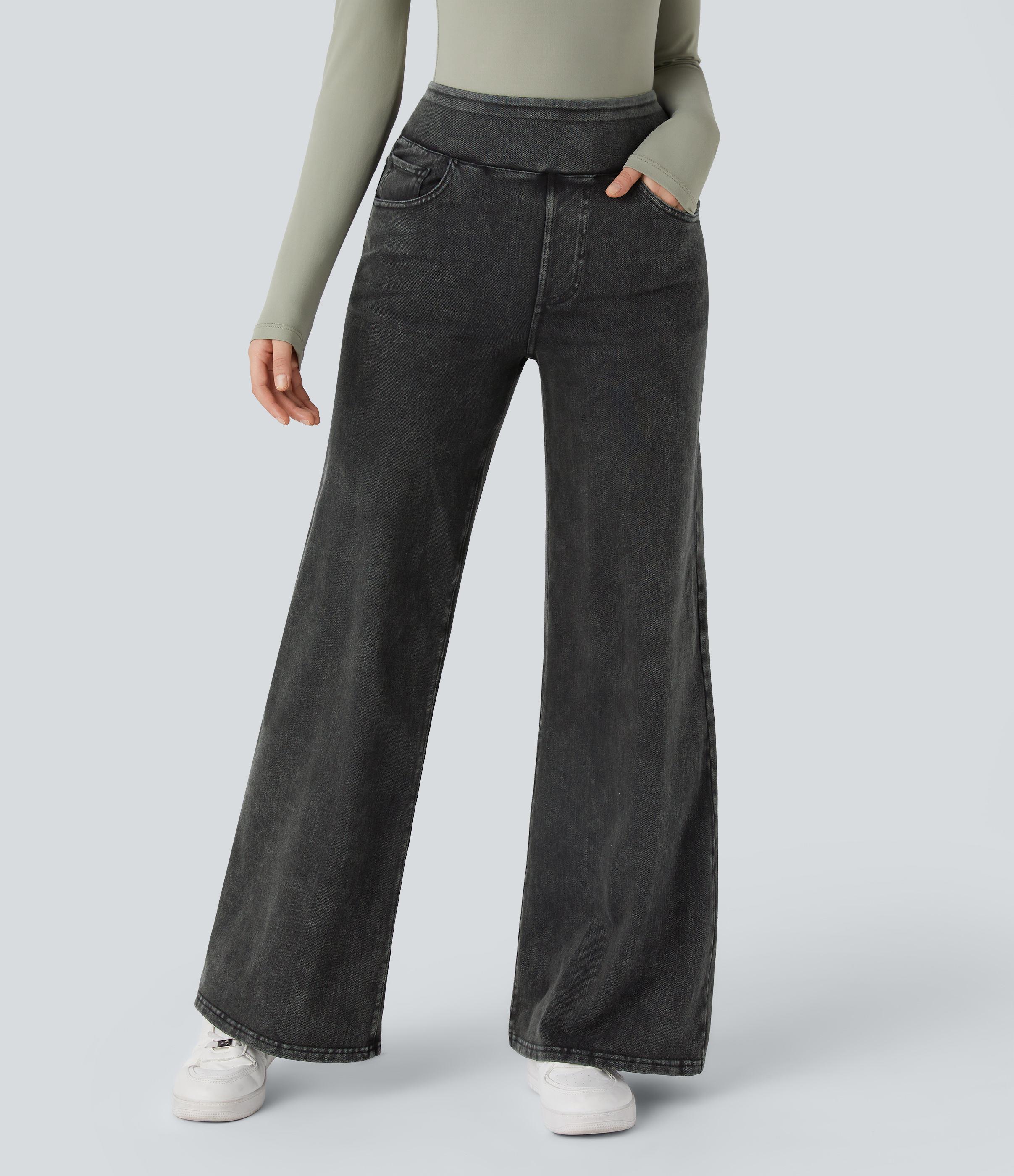 Halara Flex™ Denim Heat High Waisted Pockets Wide Leg Casual Jeans