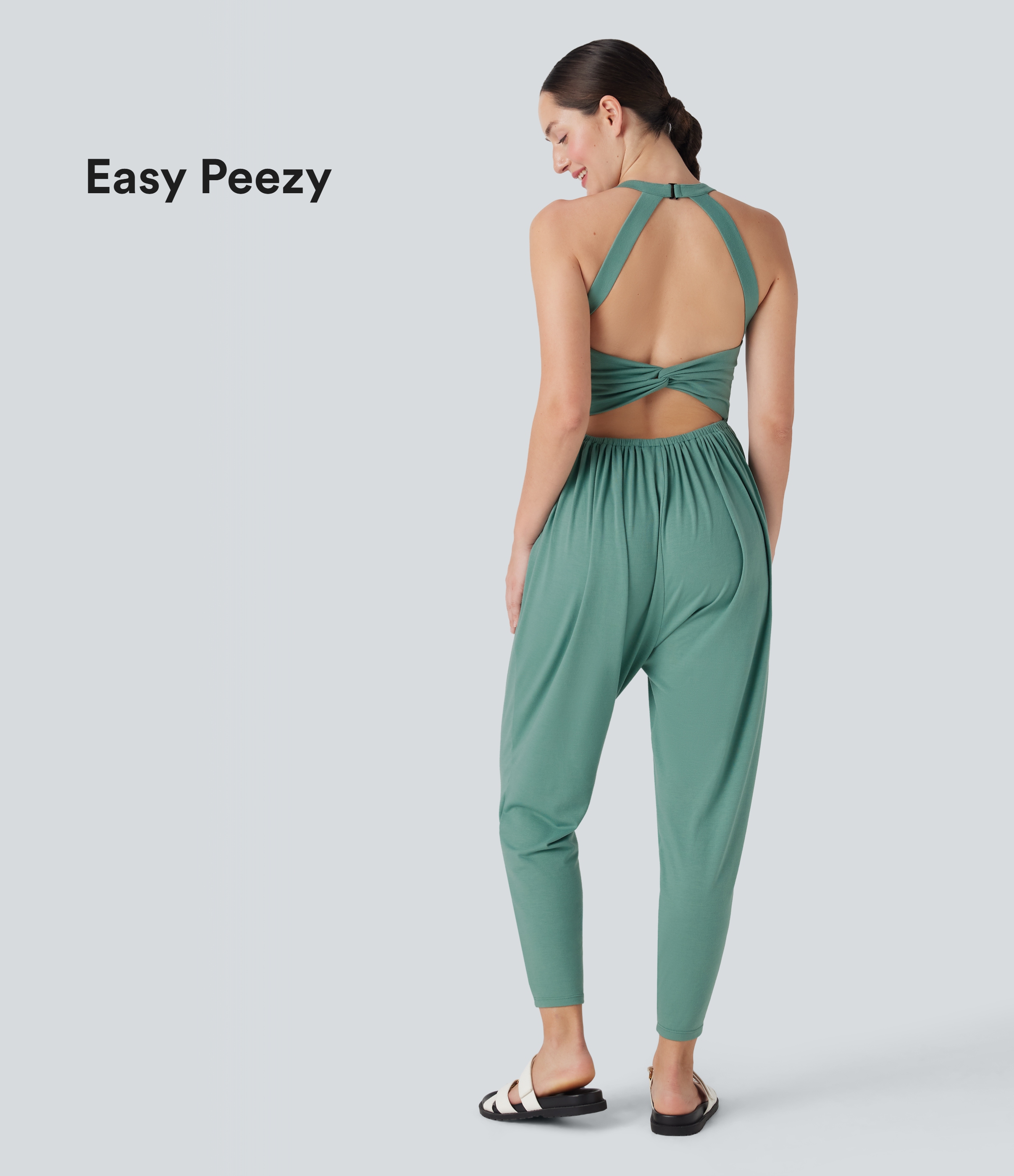 Mono casual de harén con espalda descubierta y bolsillos laterales - Edición Easy Peezy