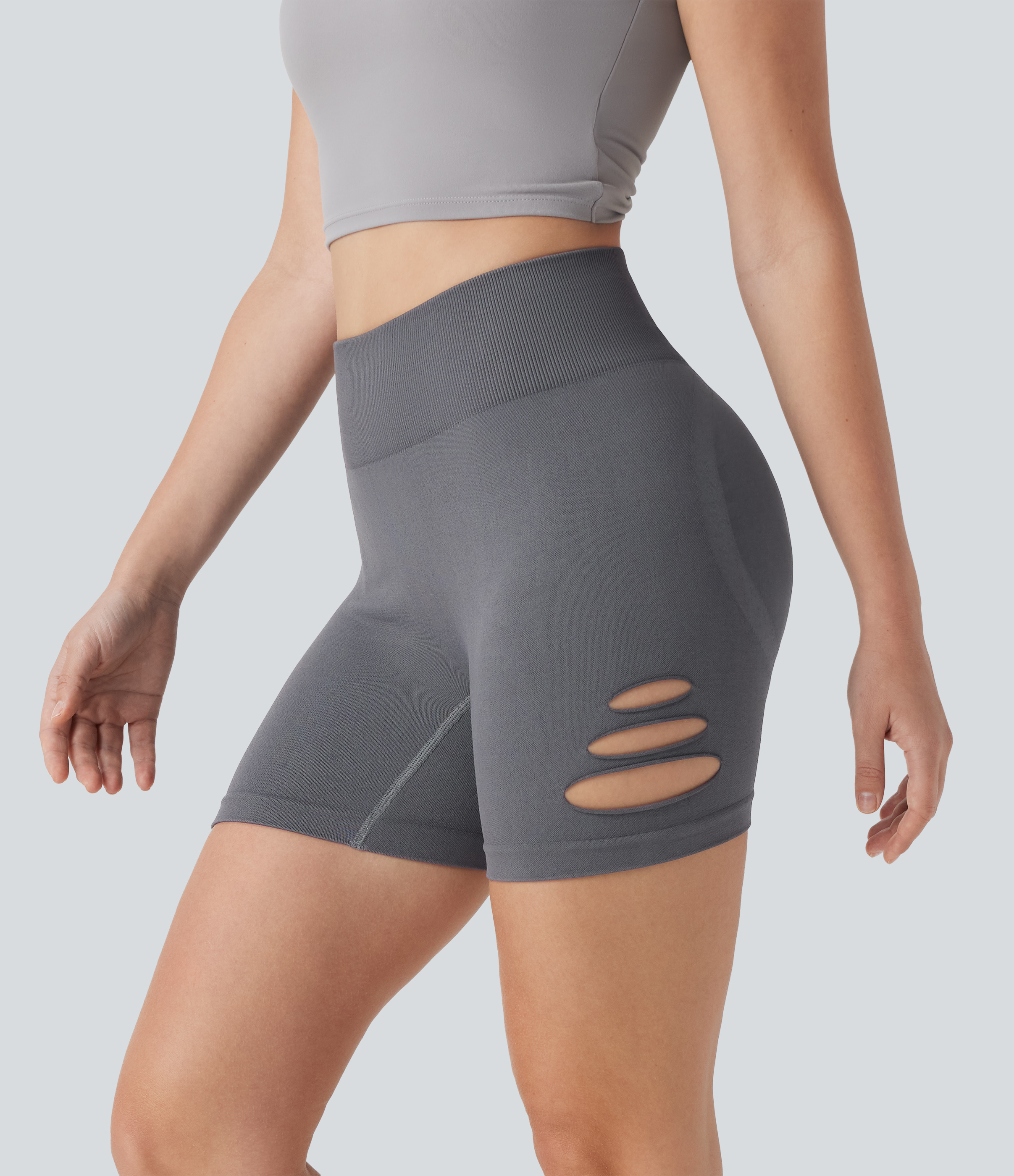 OneForm - Yoga-Shorts mit hohem Bund, Cut-Out-Design und nahtlosem Flow - 10,2 cm