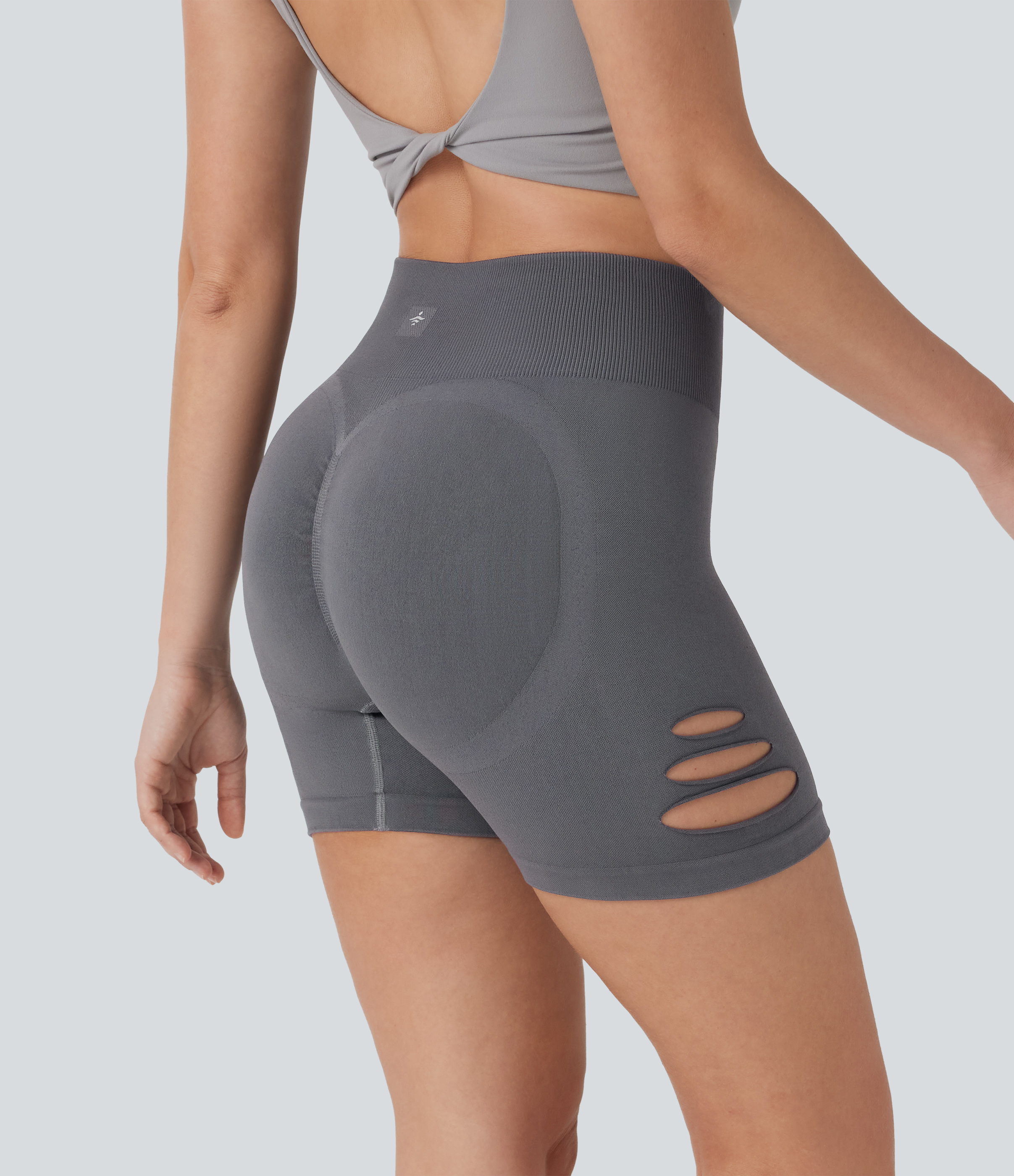 Night Owl OneForm Seamless Flow High Waisted Cut Out Yoga Biker Shorts 4'' / 2