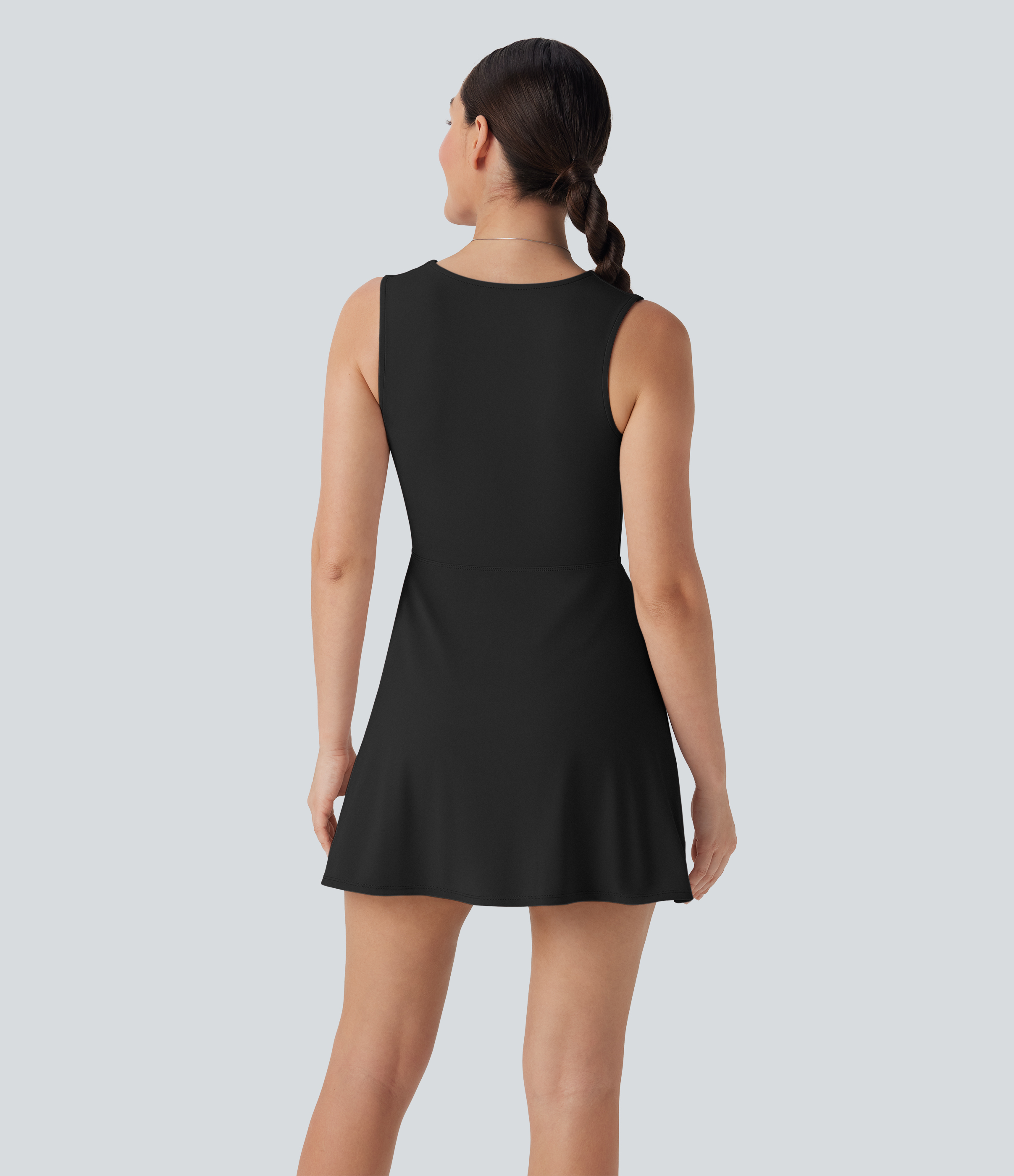 Negro Vestido mini casual de dos piezas con cuello en V sin mangas con botones decorativos y bolsillo / 2