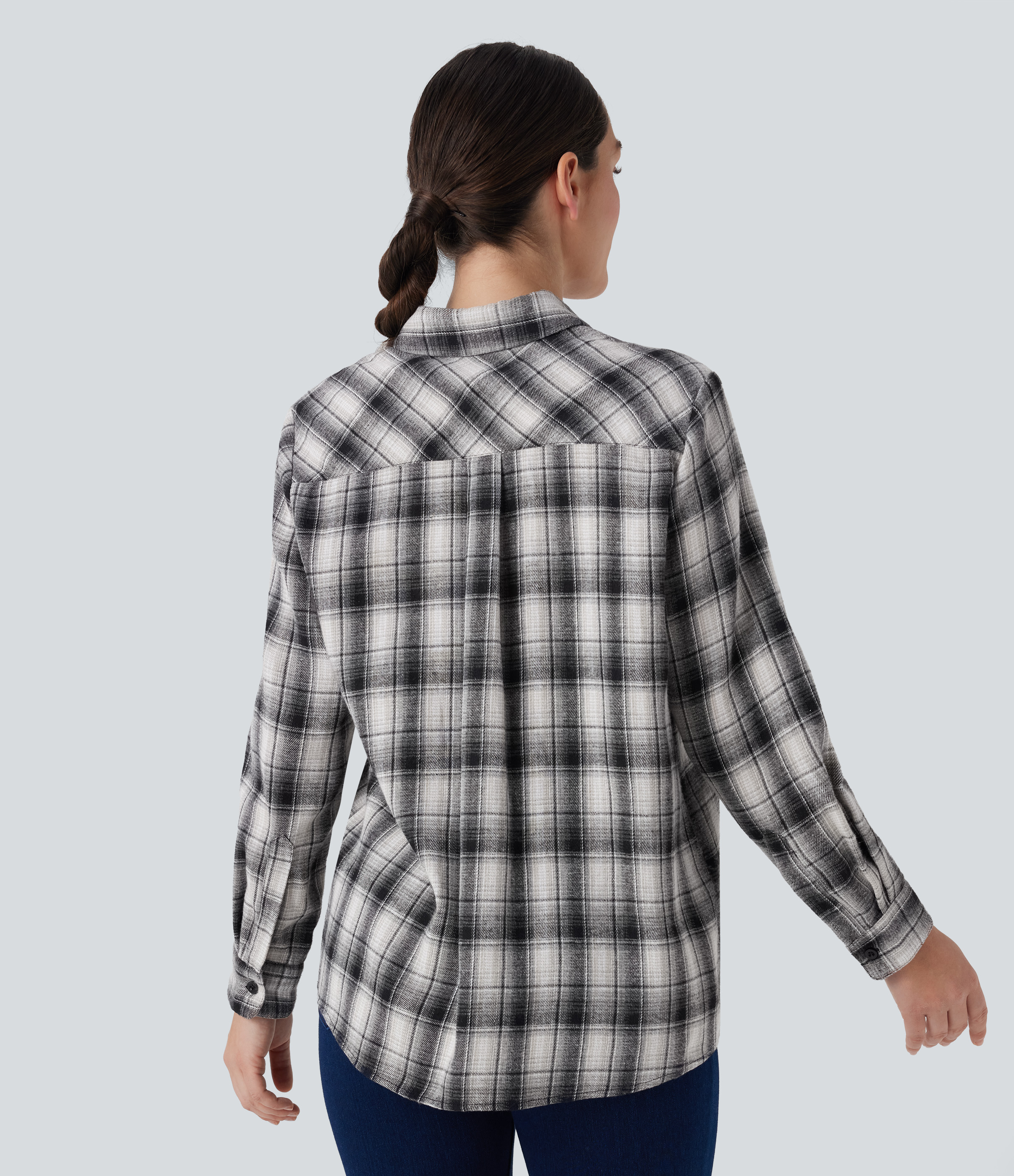 Graphite White Plaid Long Sleeve Plaid Casual Shirt / 2