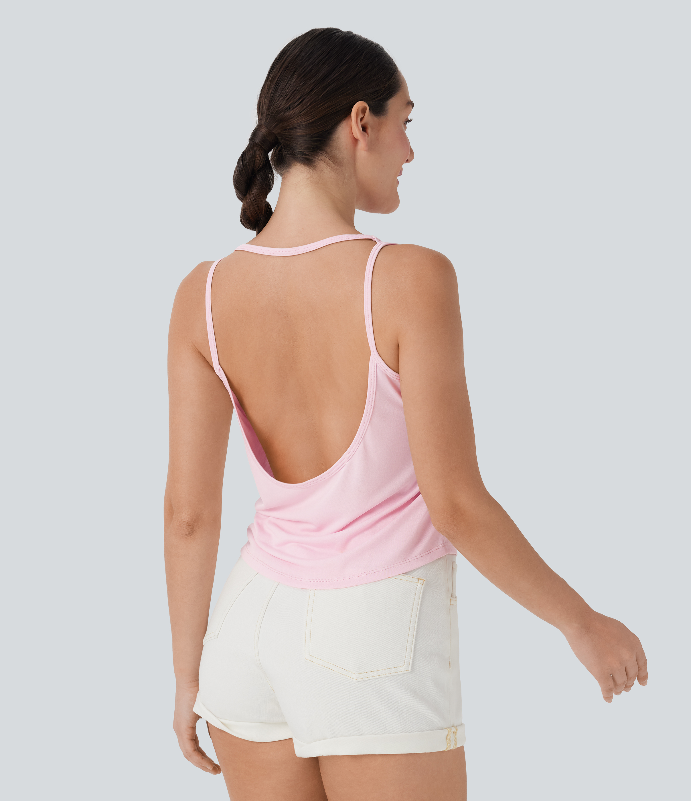 Cradle Pink Top casual sin mangas y espalda abierta / 1