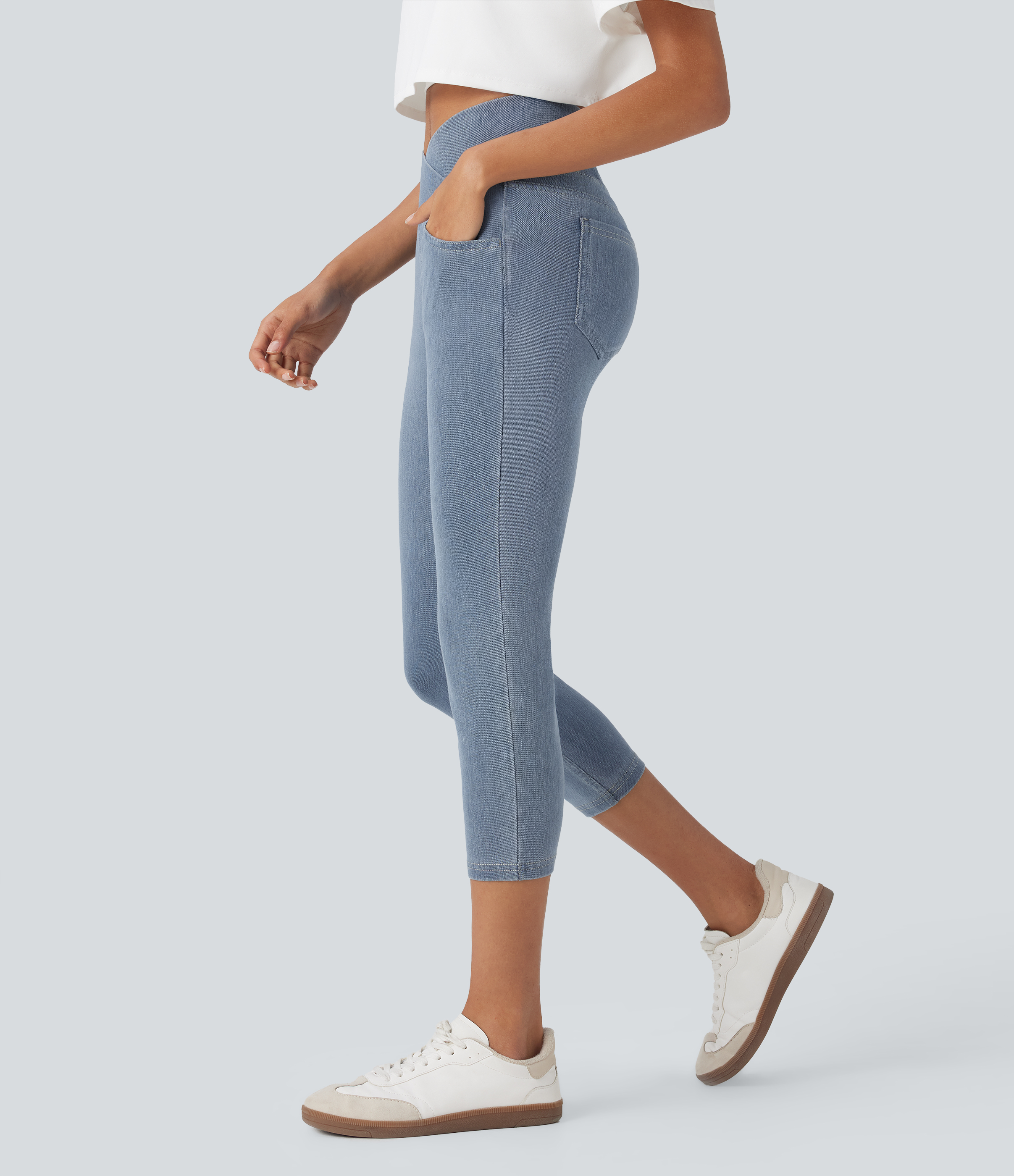 Leggings capri Halara Flex™ Denim mezclilla punto elástico tiro alto bolsillo