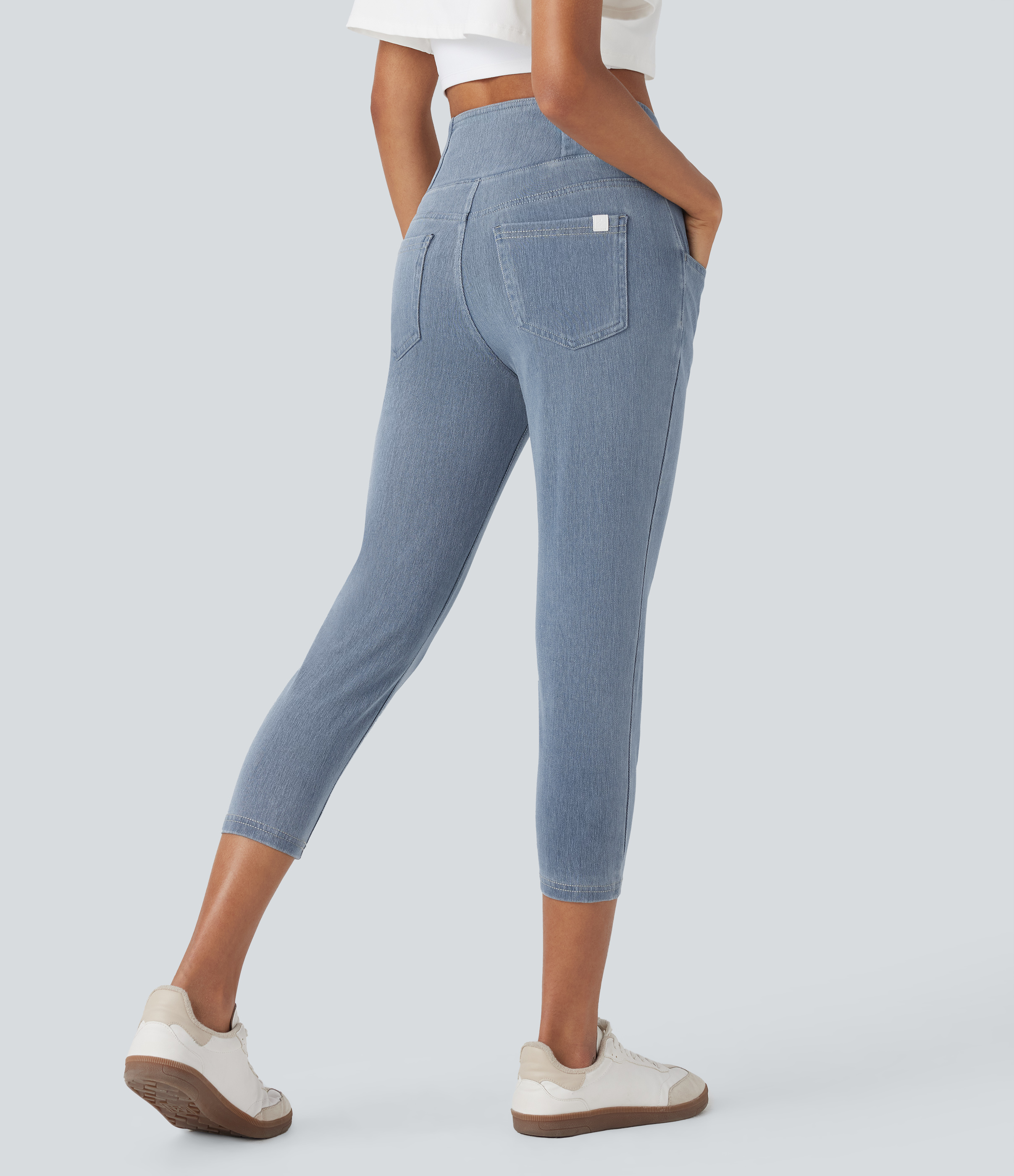 Ice Crevice Denim Leggings capri Halara Flex™ Denim mezclilla punto elástico tiro alto bolsillo / 2