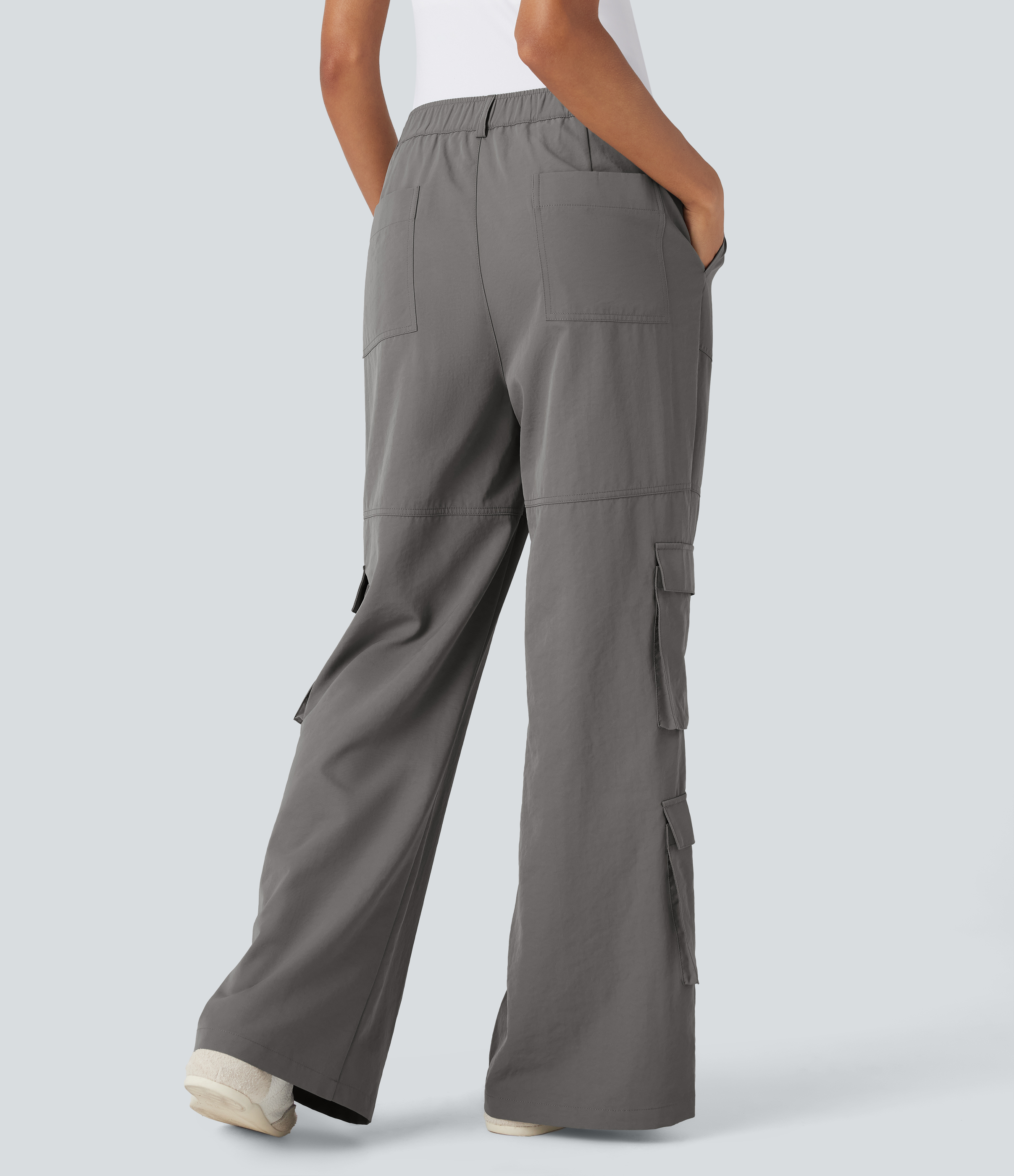 Brushed Nickel Pantalones cargo casuales de tiro medio con múltiples bolsillos  / 2