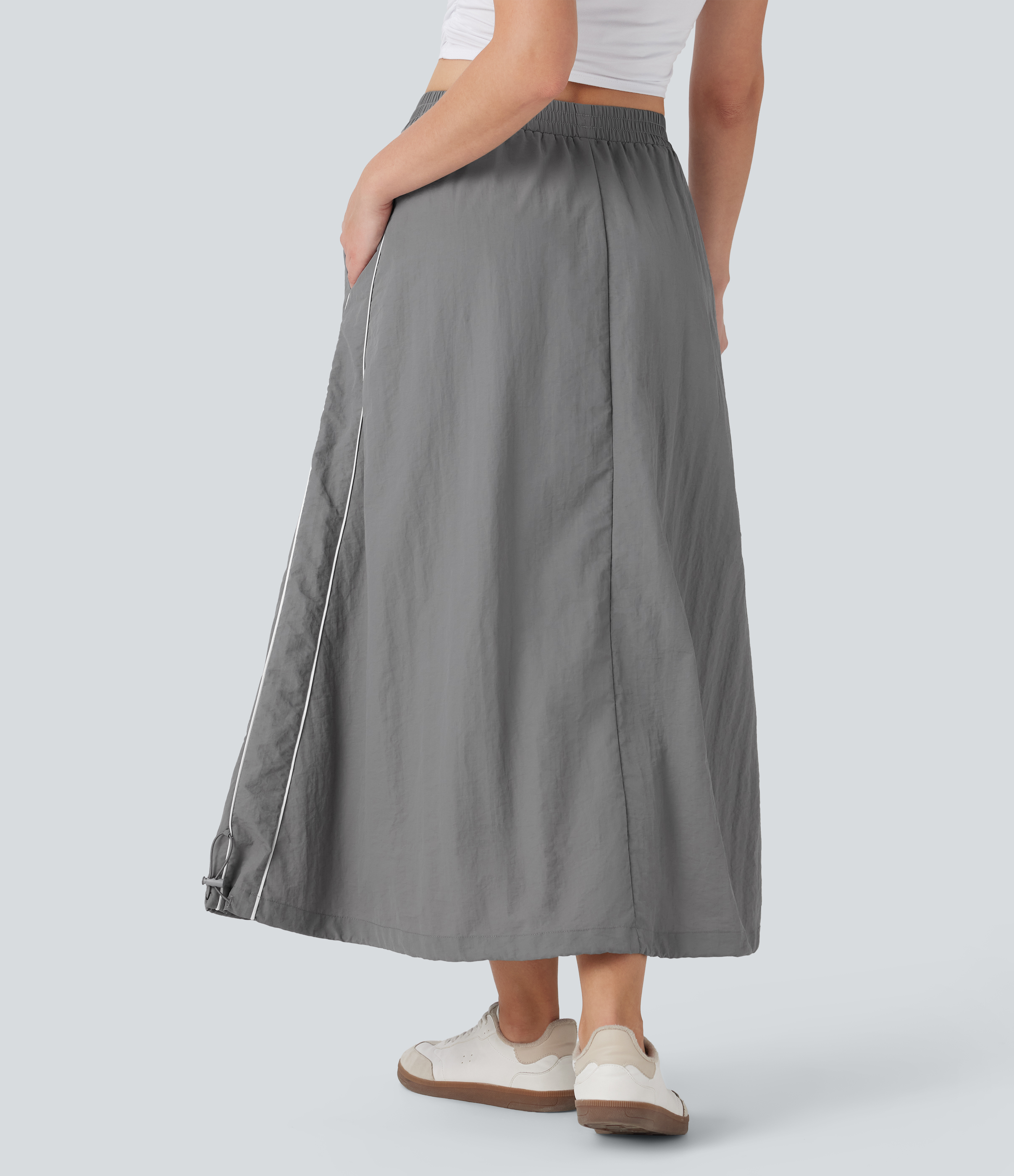 Wet Weather Falda midi casual de tiro alto con bolsillos diseño a rayas y bloques de color con corte en A y dobladillo ajustable / 2