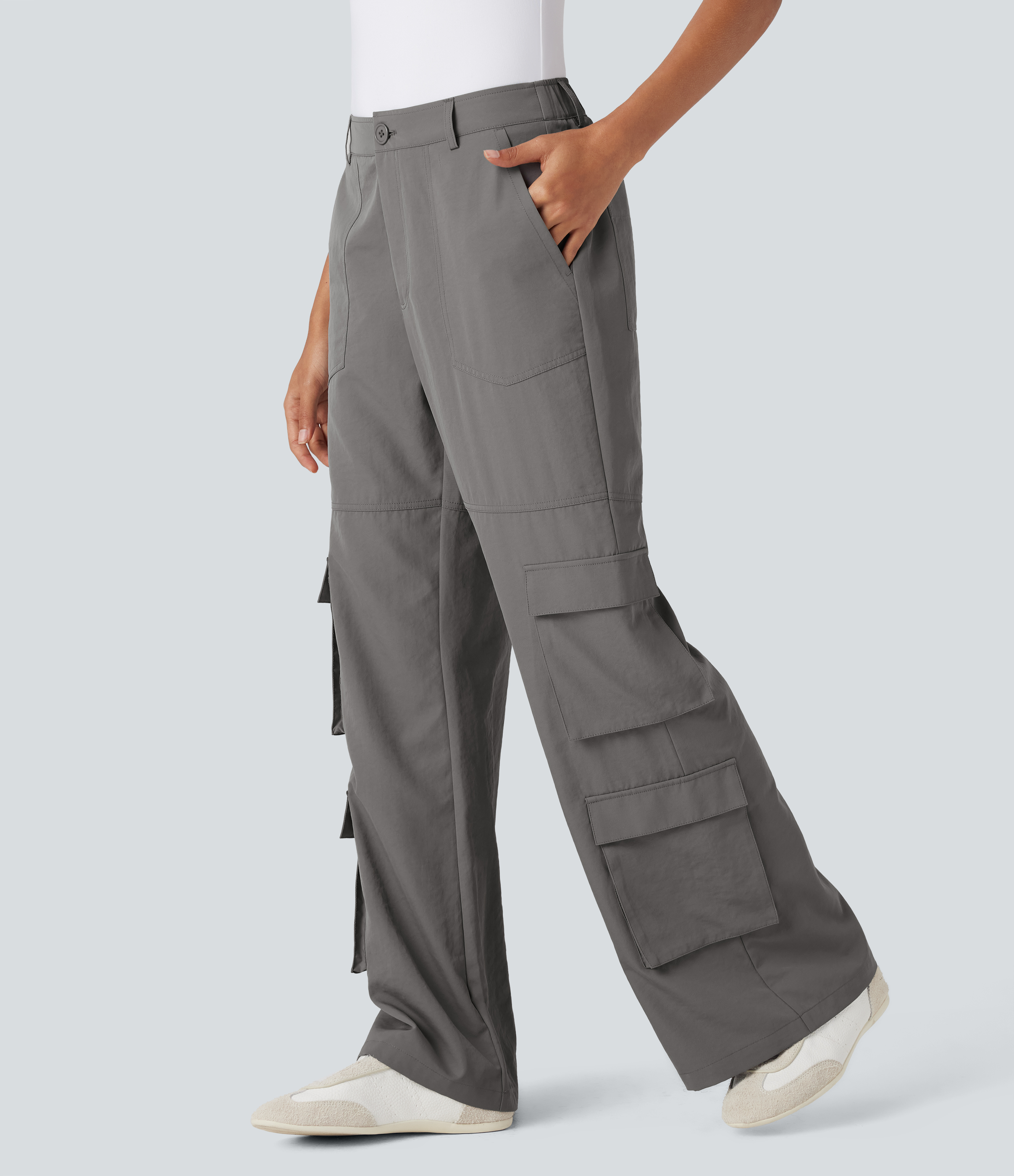 Pantalon cargo décontracté taille moyenne avec poches multiples