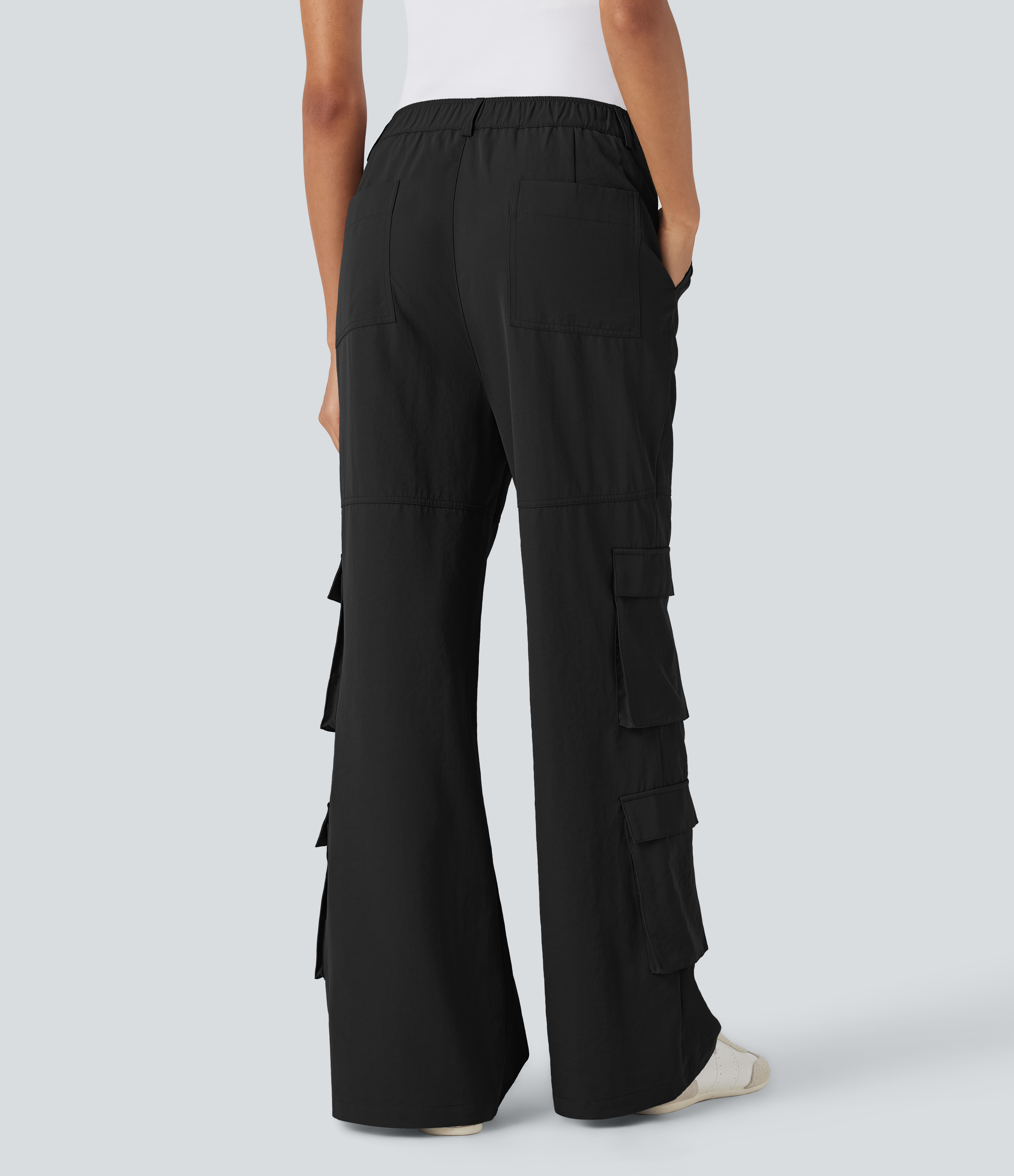 Negro Pantalones cargo casuales de tiro medio con múltiples bolsillos  / 2