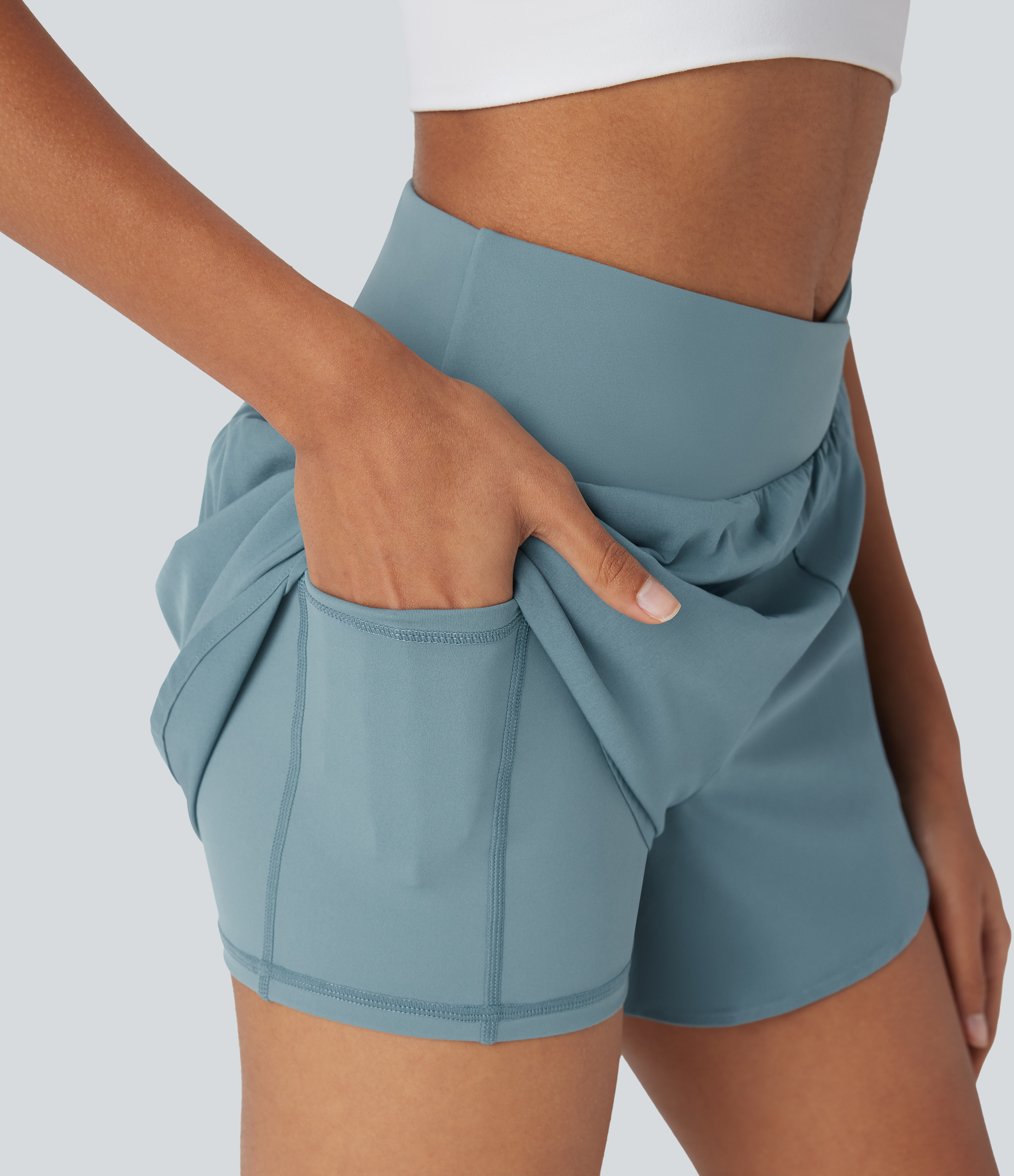 Breezeful™ High Waisted Crossover 2-in-1 Quick Dry Yoga Shorts mit mehreren Taschen