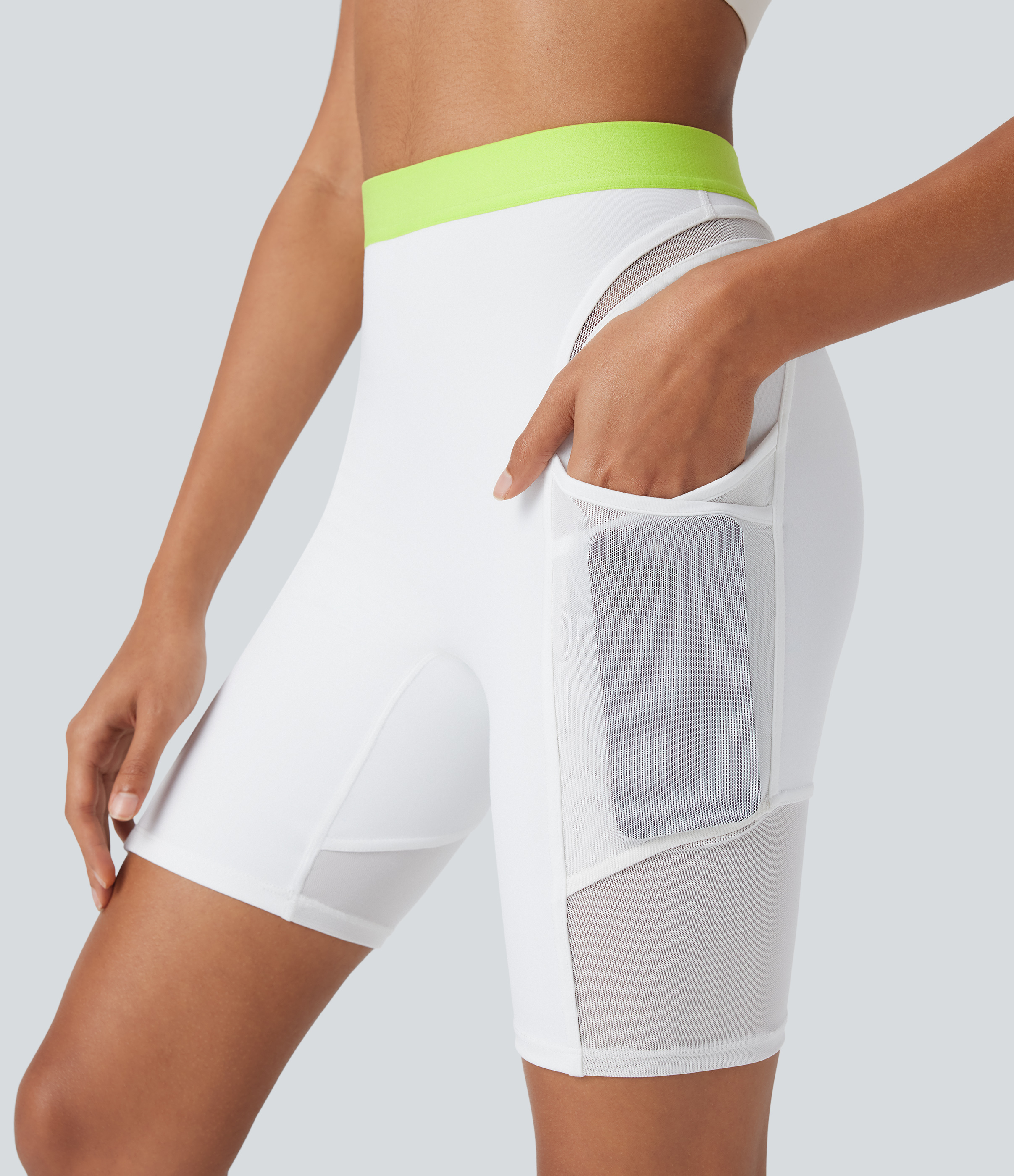 SpeedWave™ High Waisted Contrast Mesh Quick Dry Training Biker Shorts 7'' with Pockets