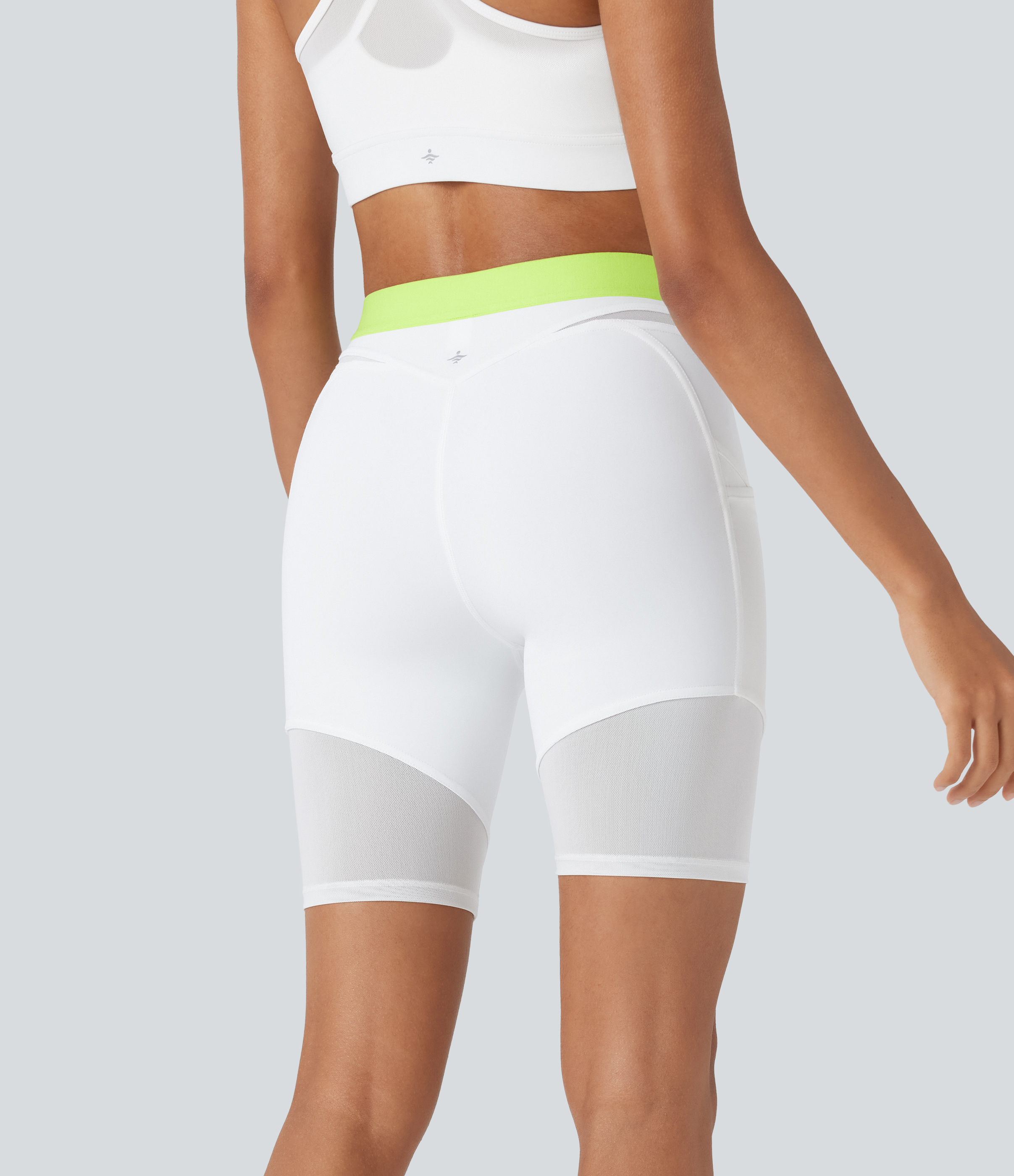 Blanco Shorts bikers de entrenamiento de secado rápido SpeedWave™ de tiro alto con malla en contraste de 18 cm y bolsillos laterales / 2