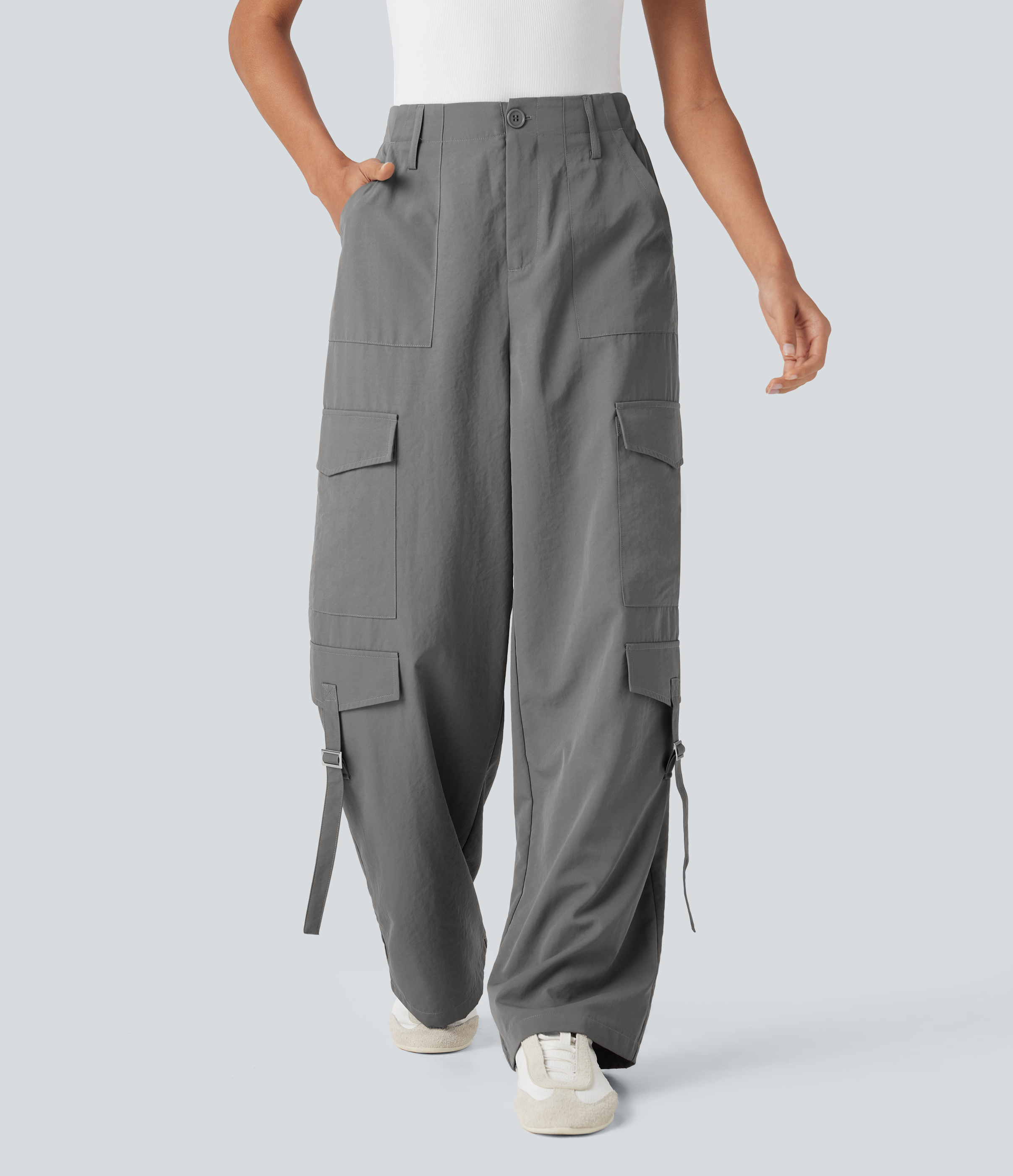 High Waisted Travel Cargo Trousers with Multiple Pockets
