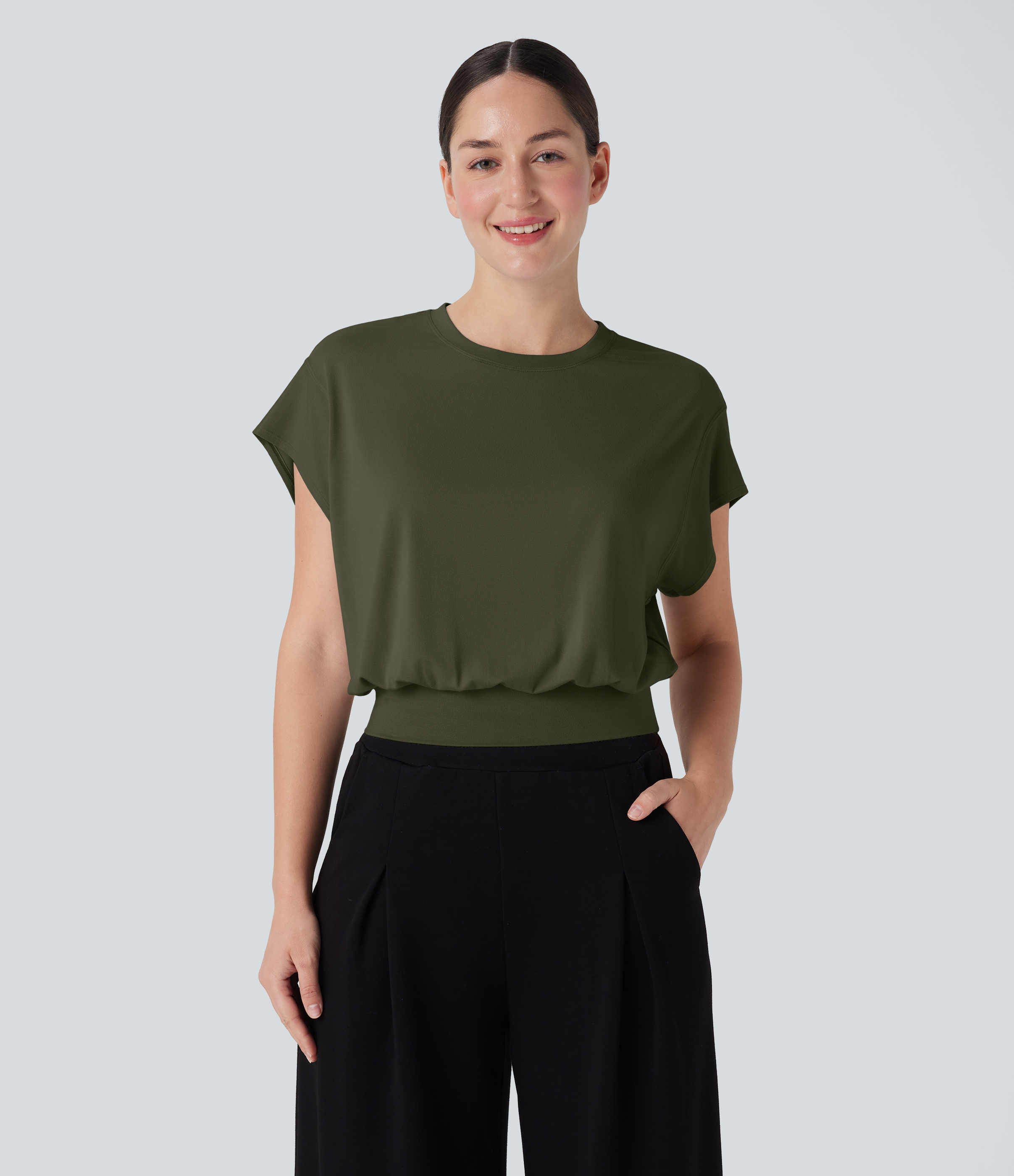 Rundhals Kurzarm Fledermaus Arbeits-T-Shirt