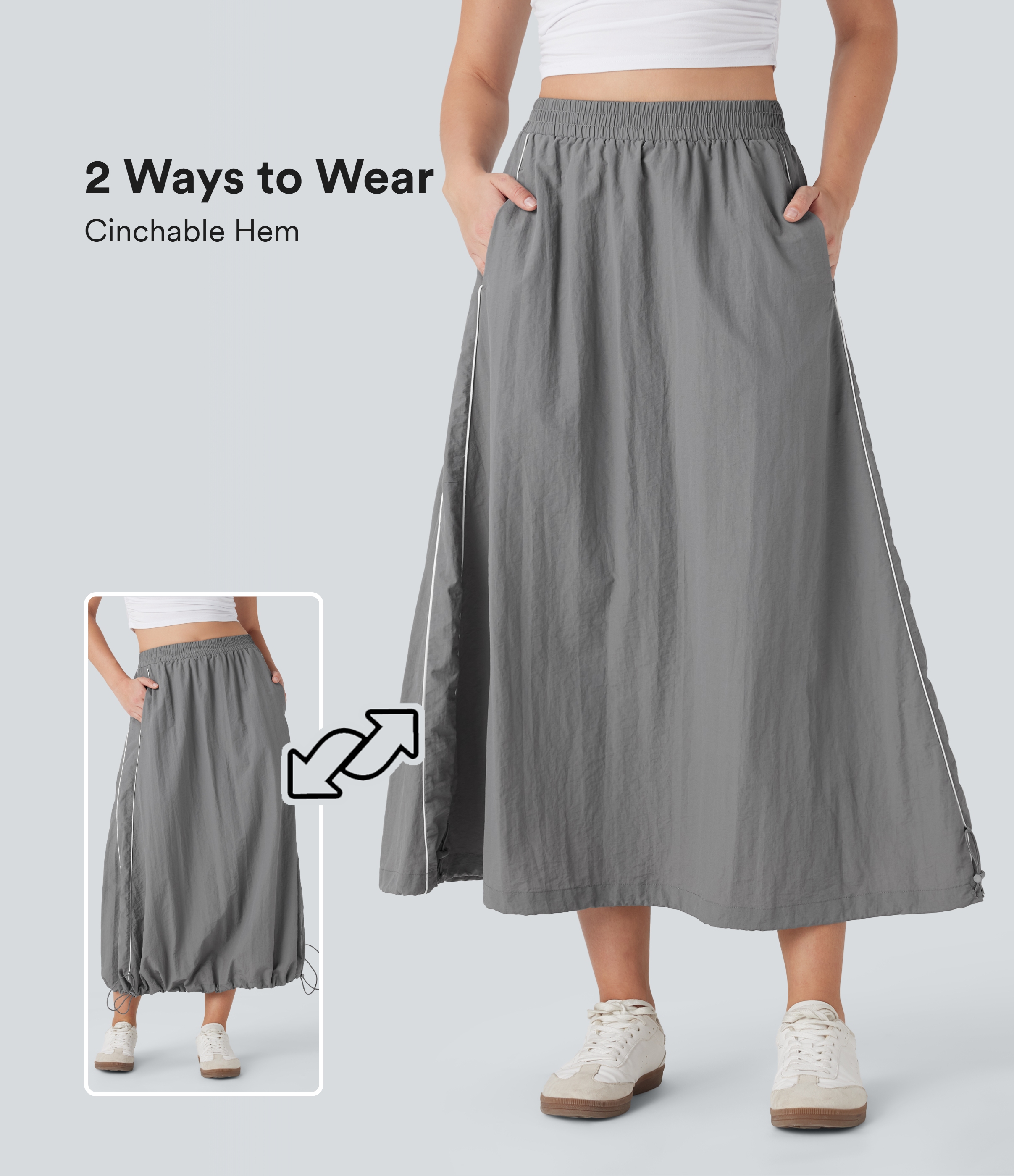 Wet Weather Falda midi casual de tiro alto con bolsillos diseño a rayas y bloques de color con corte en A y dobladillo ajustable / 1
