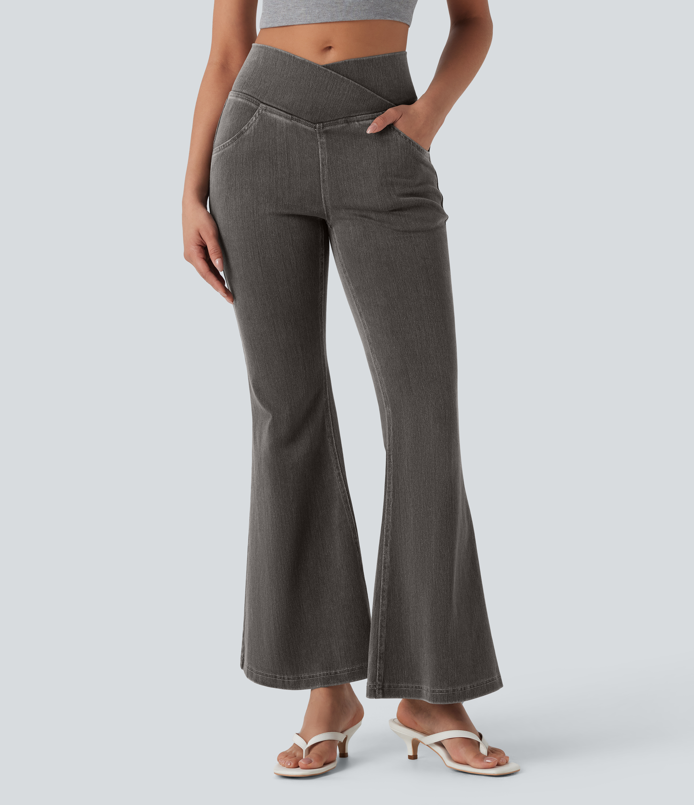 Jean décontracté Halara Flex™ taille haute à poches croisées, délavé