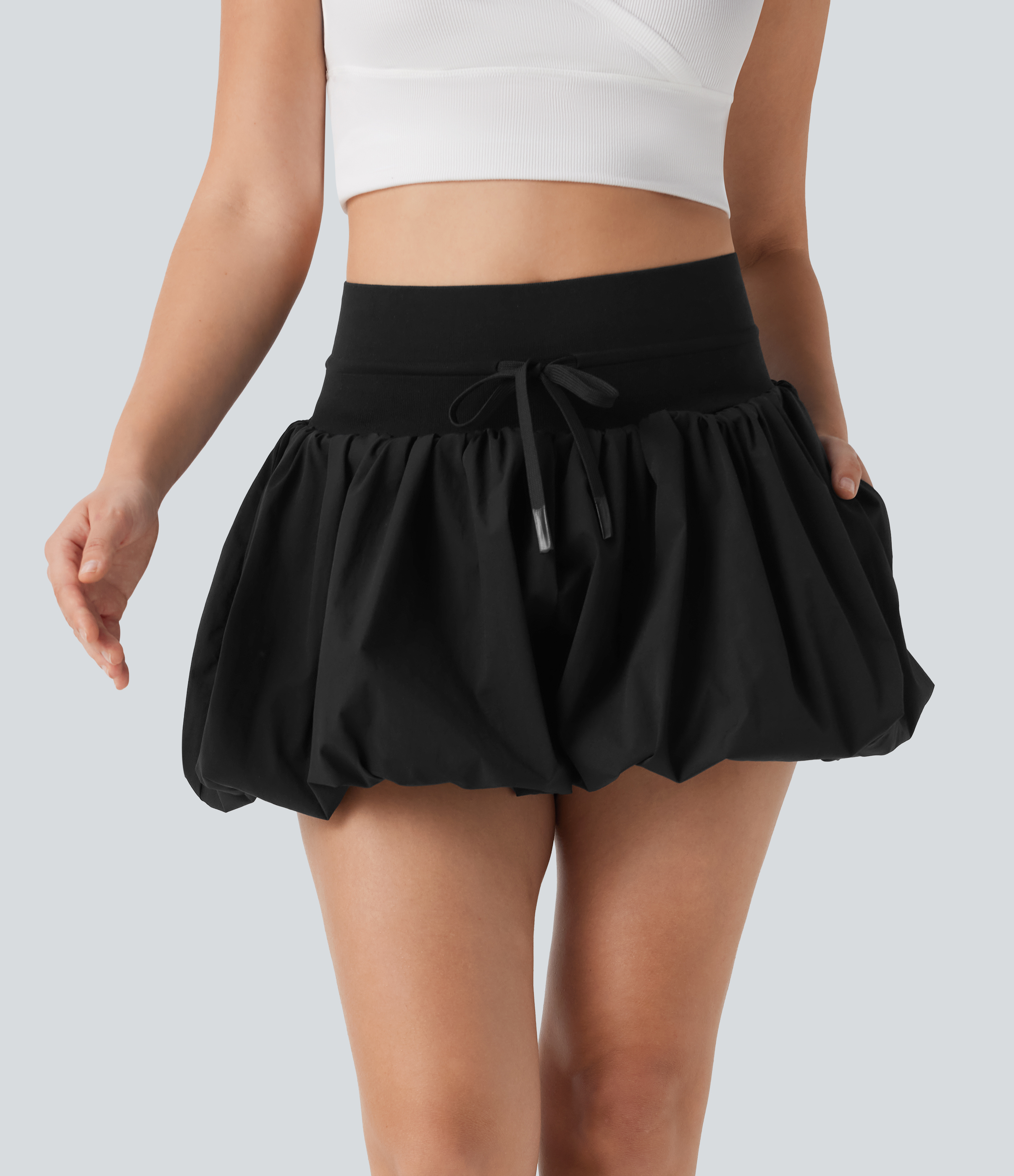 High Waisted Drawstring Casual Bubble Shorts with Pockets