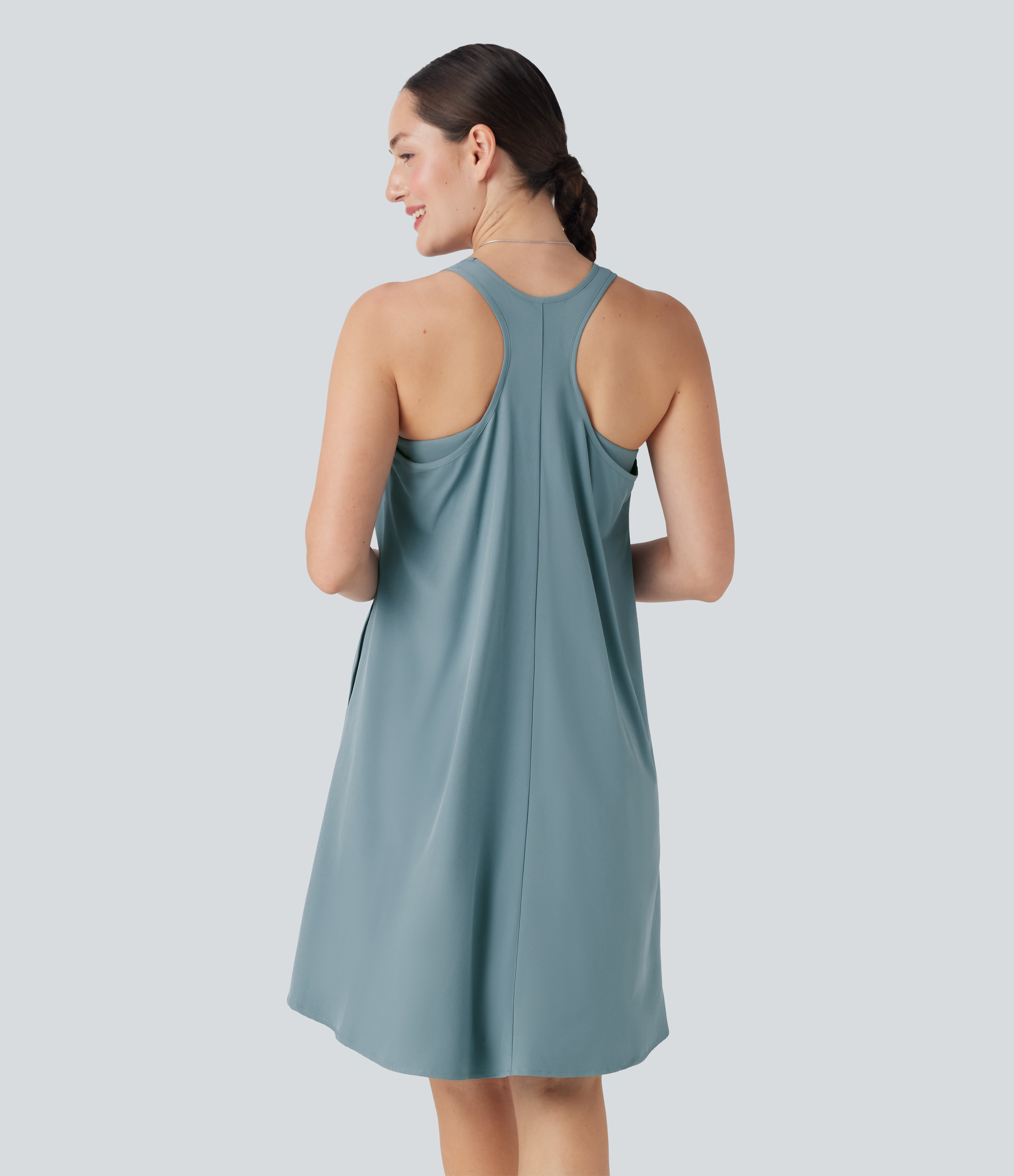 Stone Blue Vestido mini Breezeful™ fluido y asimétrico tipo racerback con bolsillos y secado rápido en copas D-F / 2