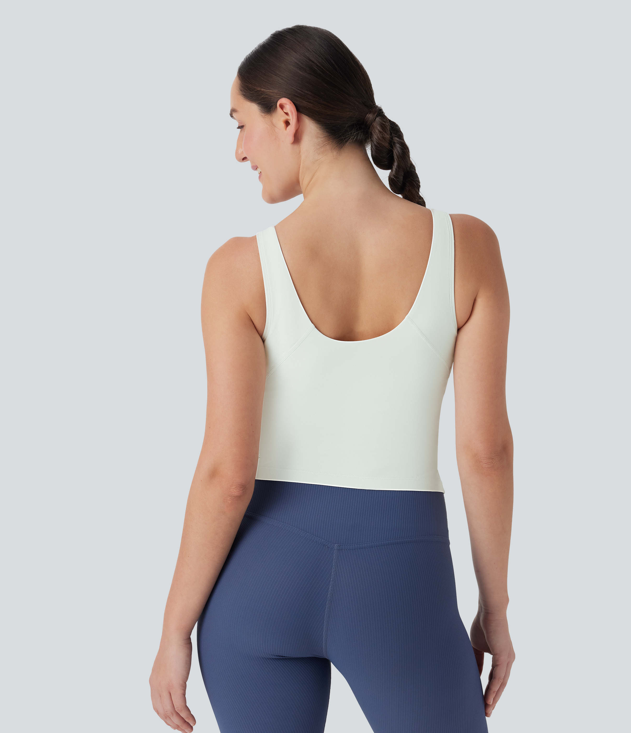 White SoftlyZero™ Plush Padded V Neck Running Tank Top DD-F Cups / 2