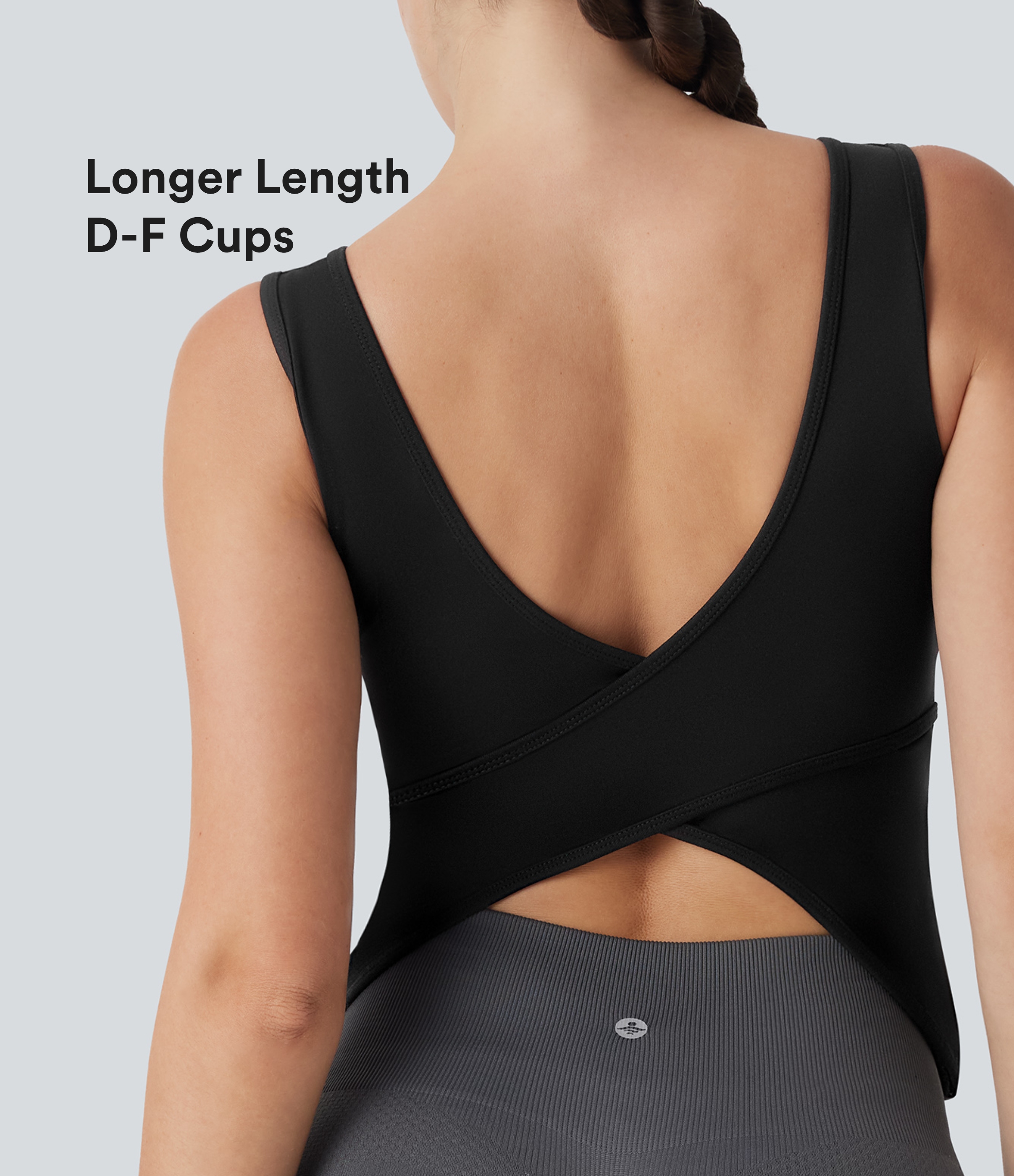 U Neck Crossover Yoga Tank Top-Longer Length D-F Cups