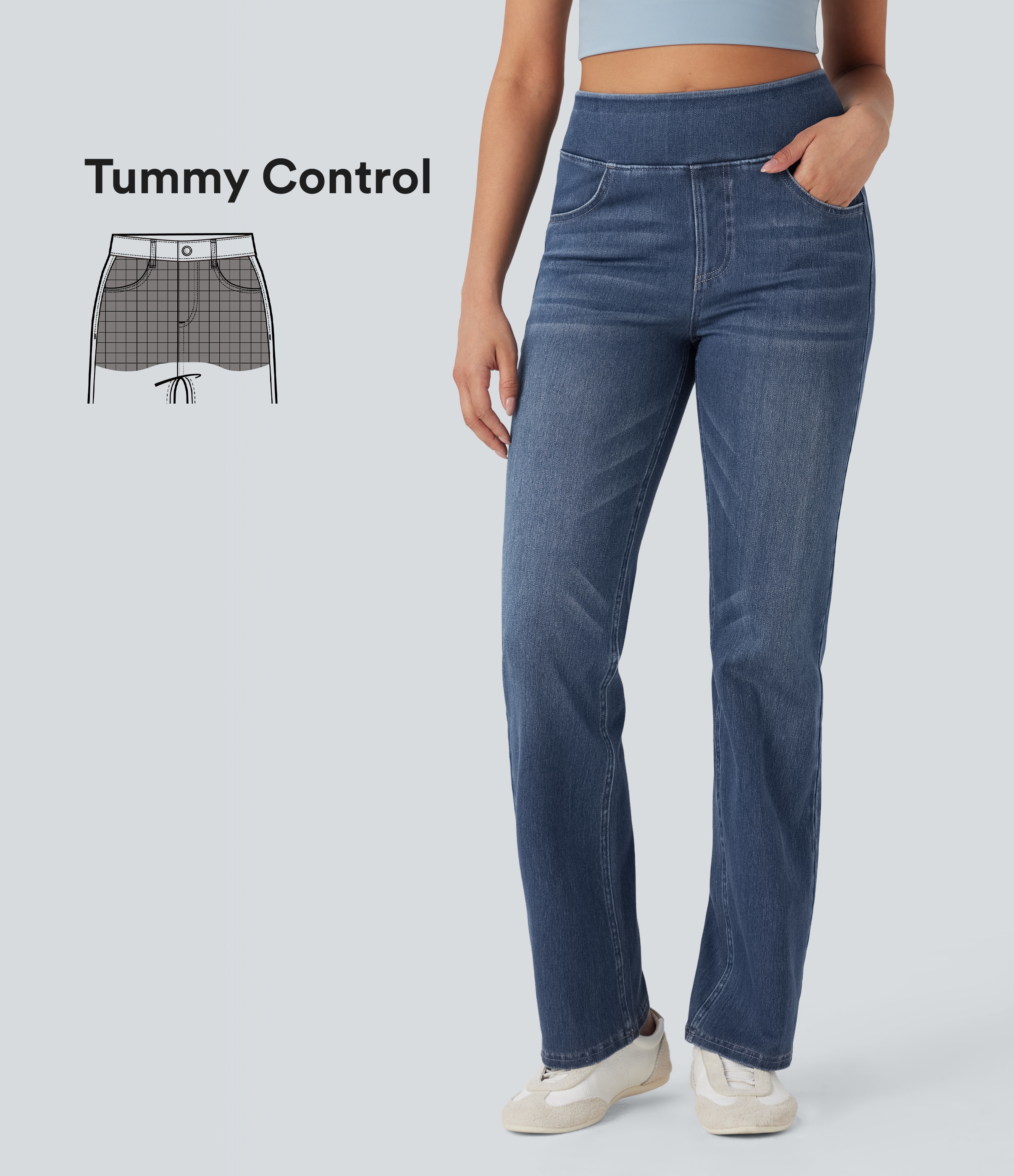 Halara Flex™ High Waisted Tummy Control Washed Casual Bootcut Jeans with Pockets